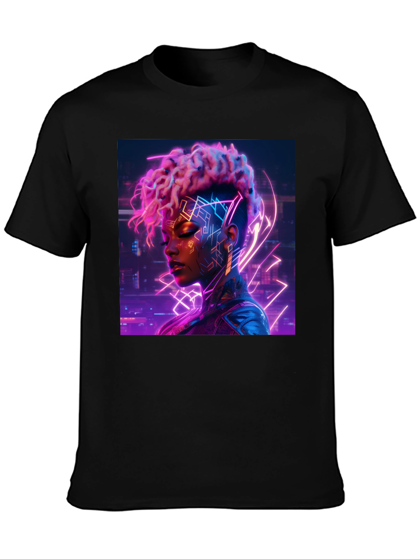 Cyberpunk Woman Black T-Shirt