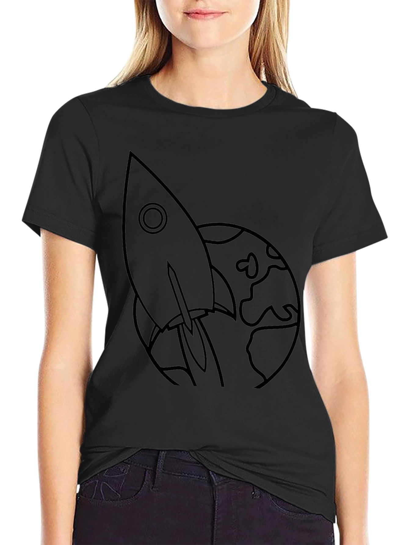 Rocket to the Moon Black Graphic Tee