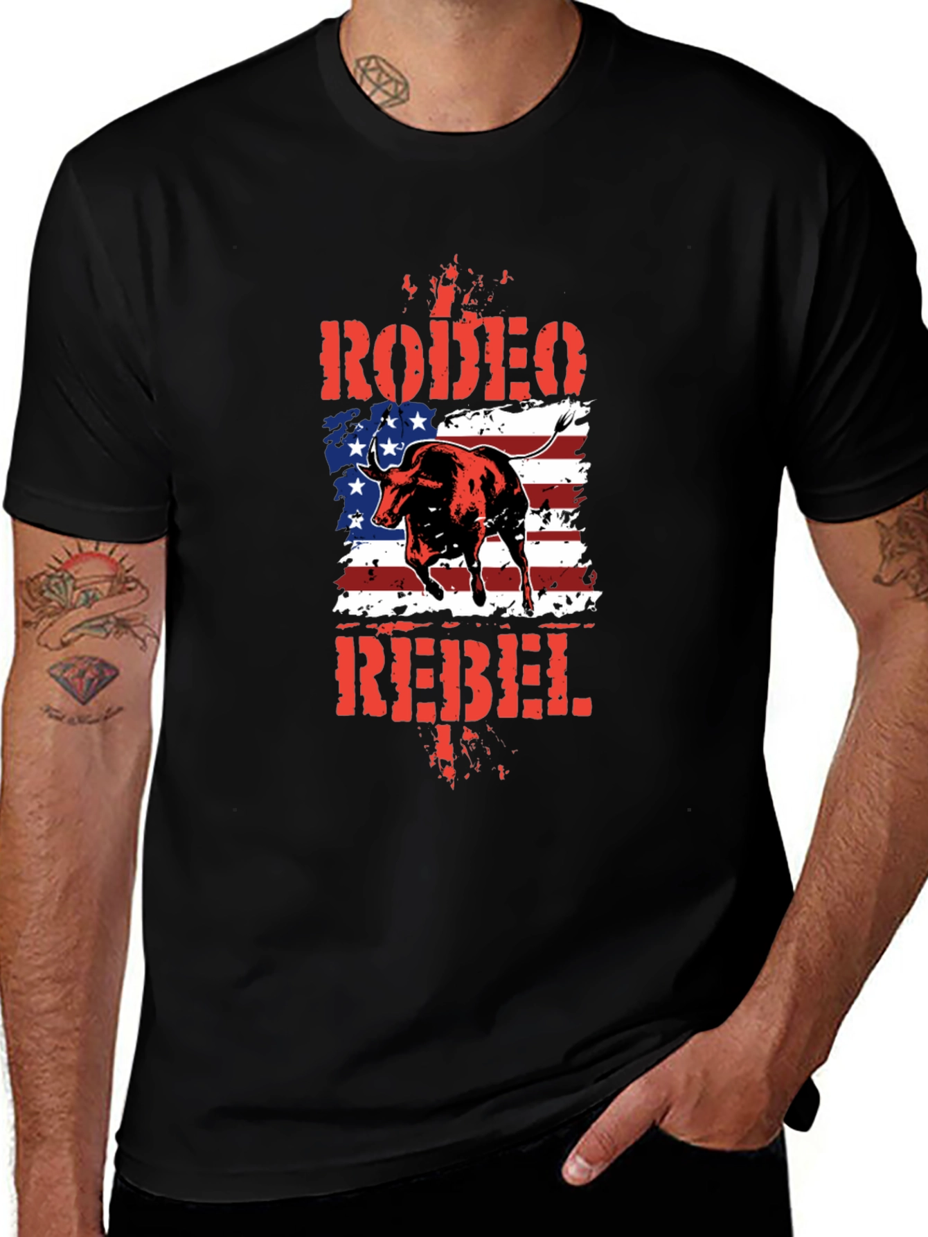 Rodeo Rebel Bull American Flag T-Shirt