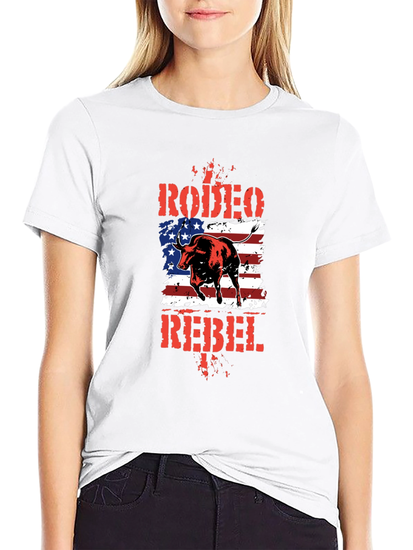Rodeo Rebel Bull American Flag T-Shirt