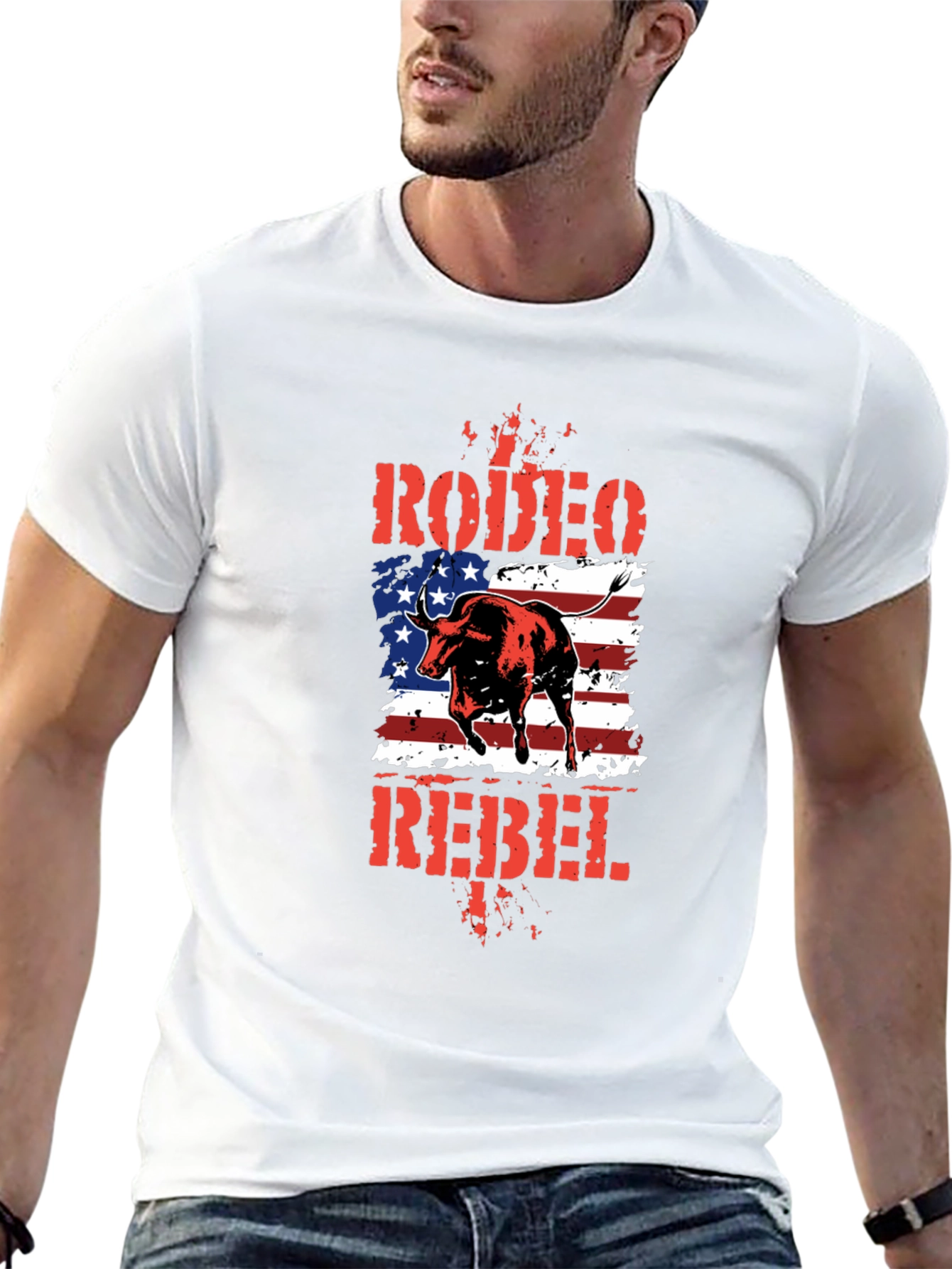 Rodeo Rebel Bull American Flag T-Shirt
