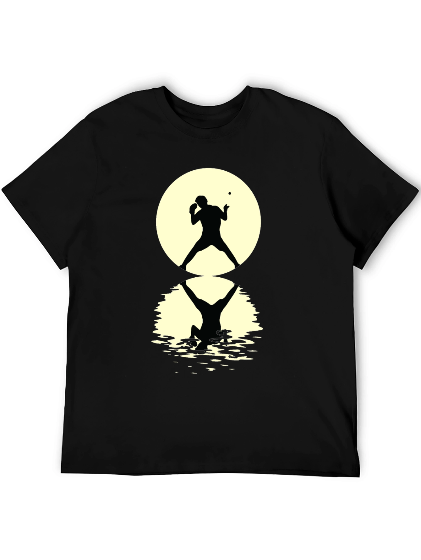 Ping Pong Player Silhouette Graphic Tee - Black