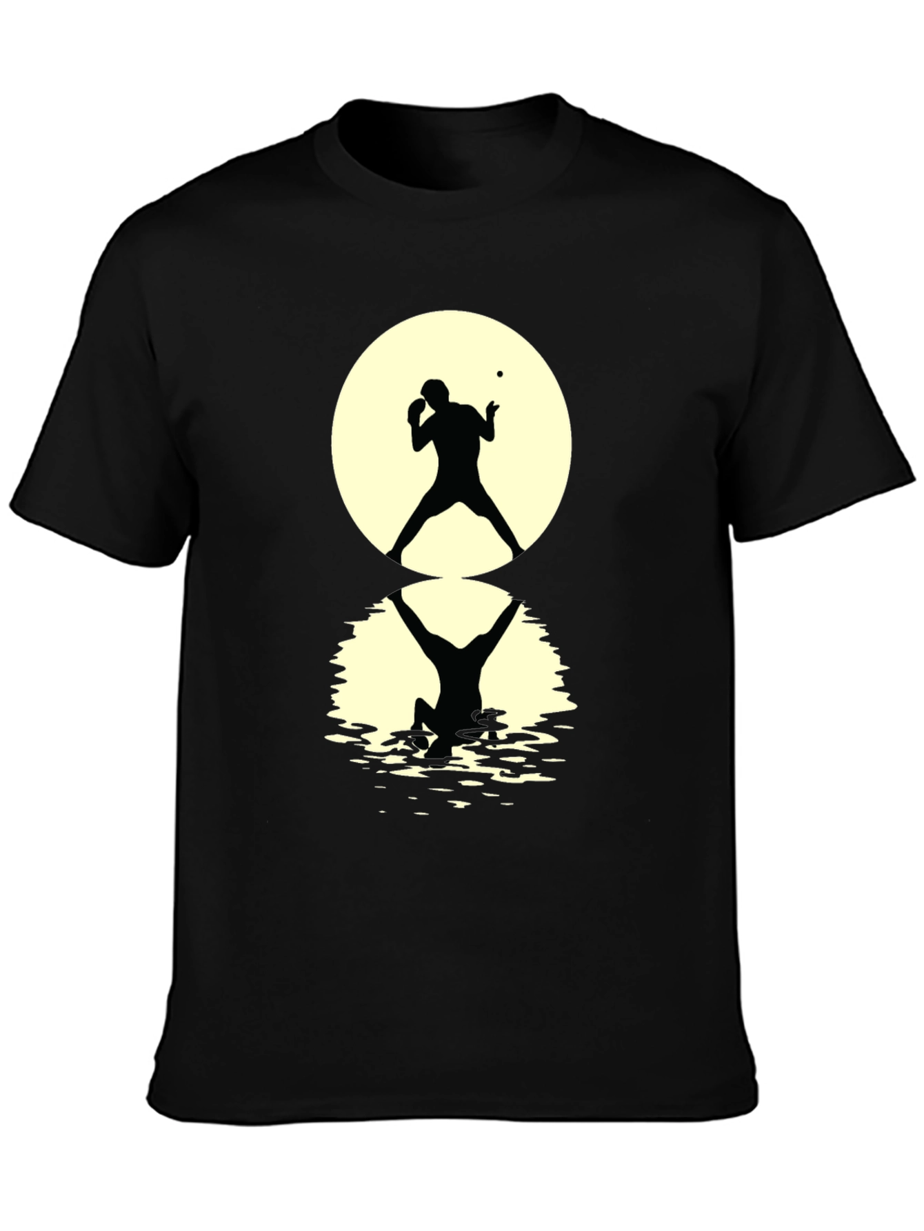 Ping Pong Player Silhouette Graphic Tee - Black