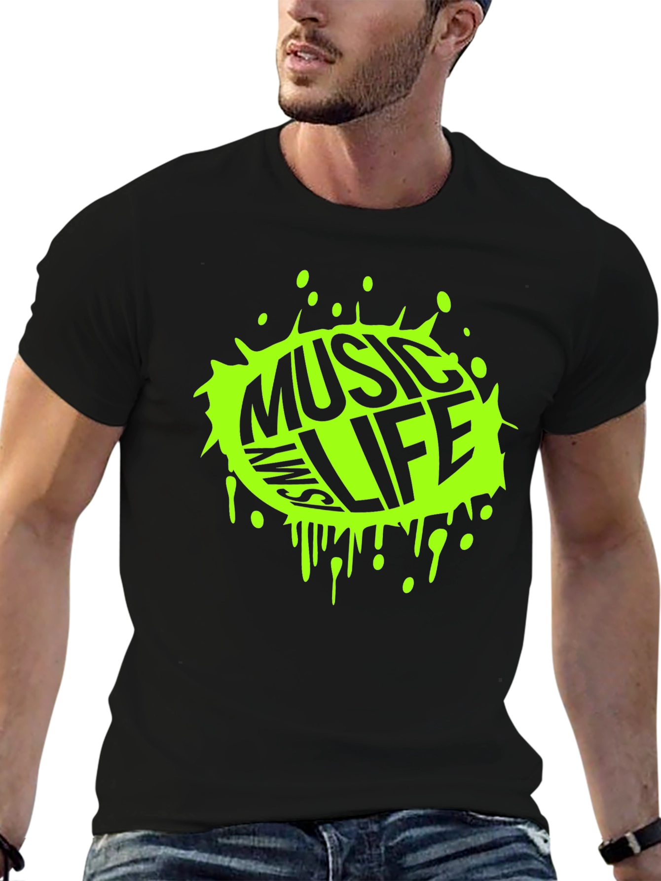 Music is Life Black Graphic T-Shirt