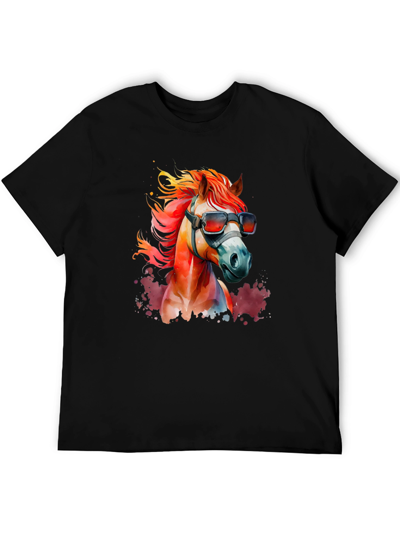 Cool Horse Graphic Tee - Black Cotton Blend
