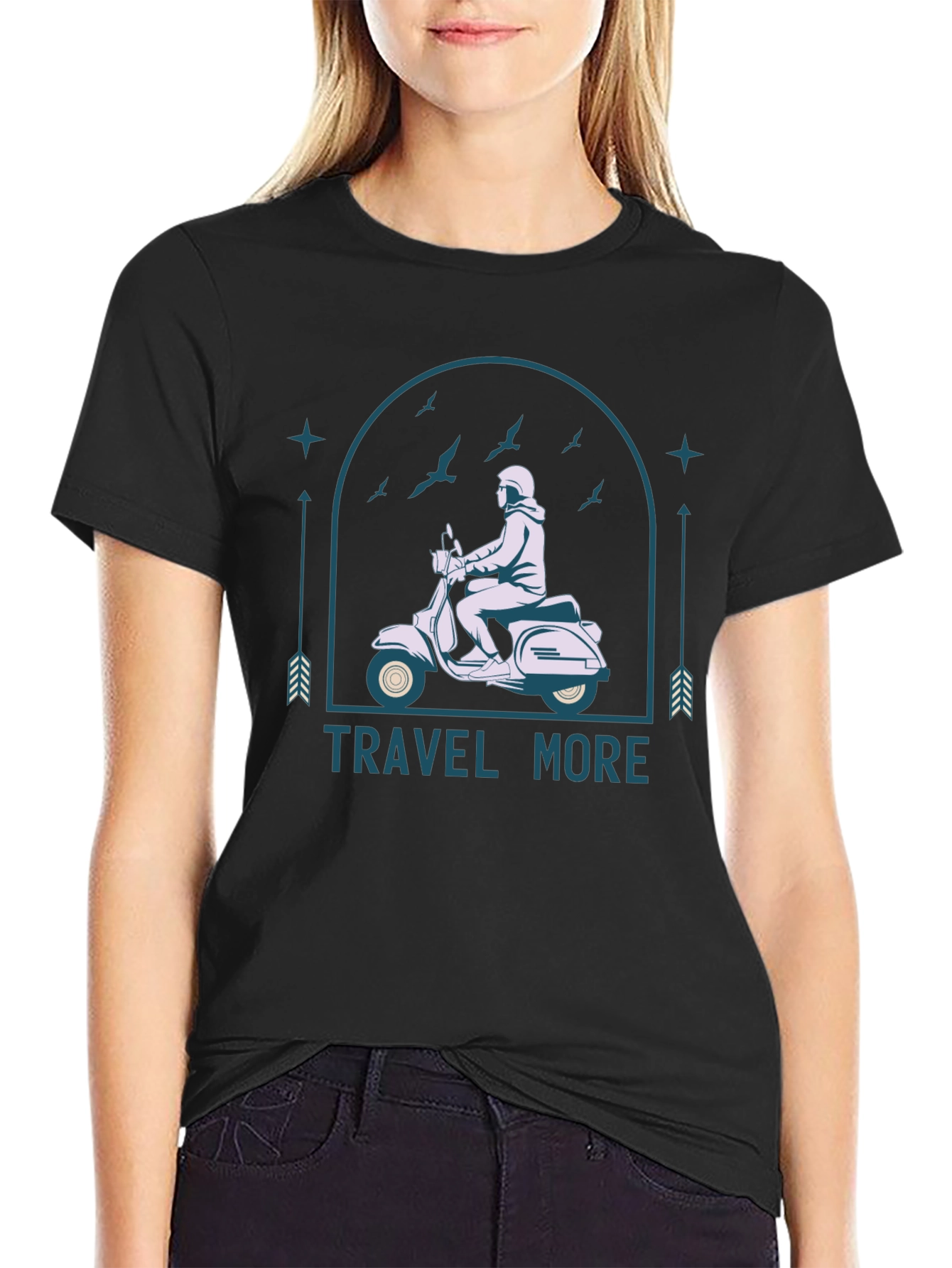 Travel More Black T-Shirt - Scooter Design