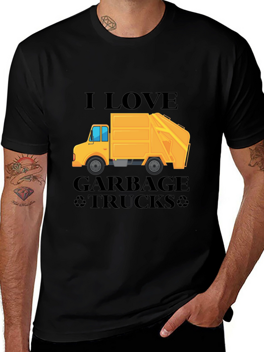 I Love Garbage Trucks T-Shirt - Black Crew Neck Tee