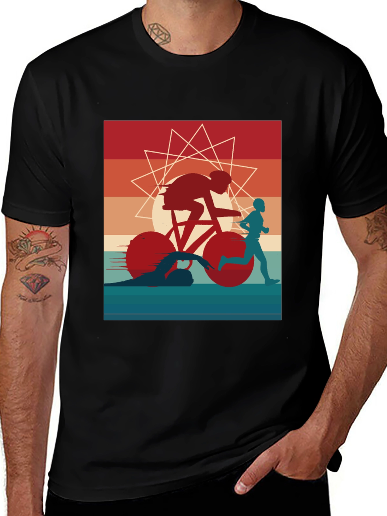 Triathlon Graphic Tee - Sporty Athlete Design