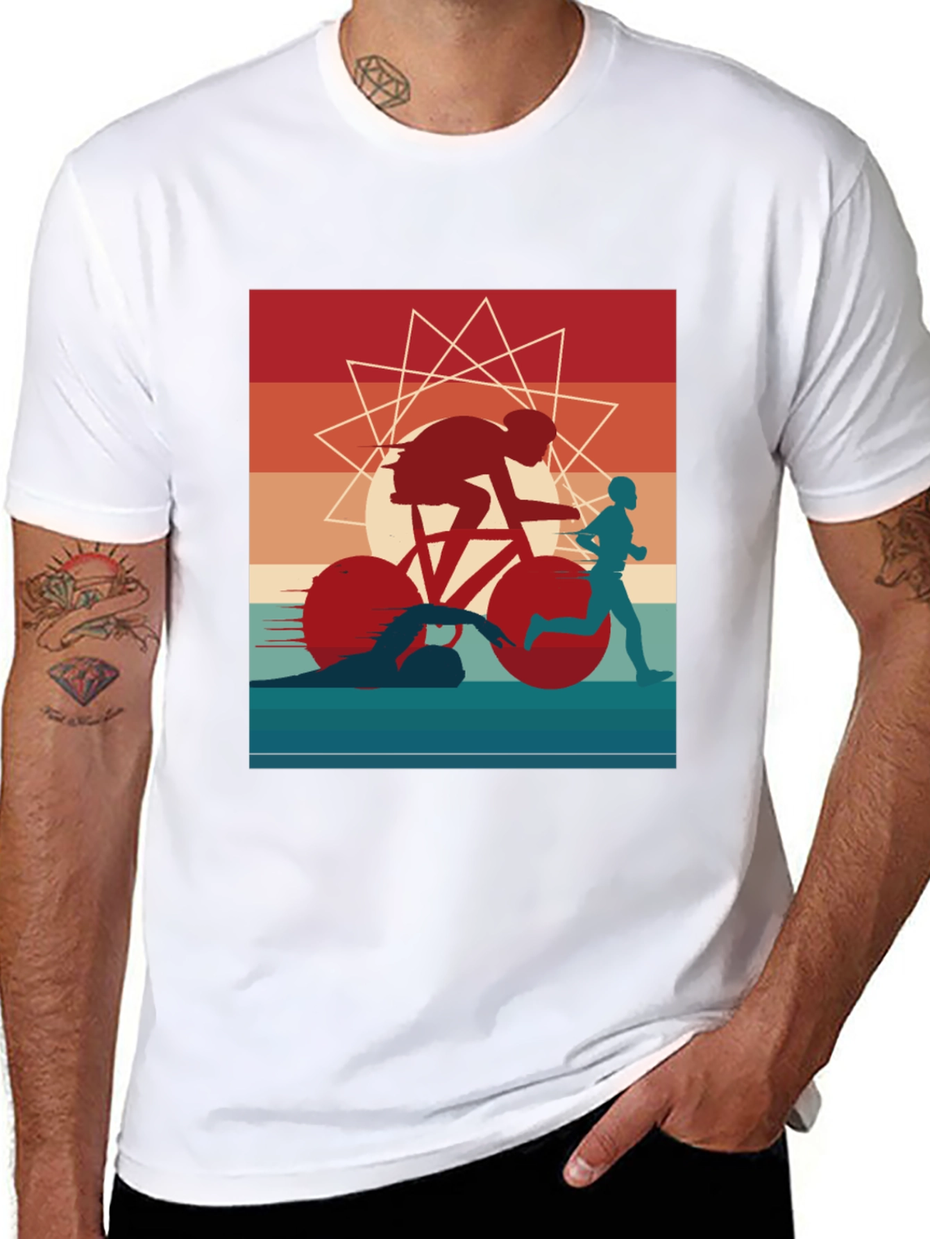 Triathlon Graphic Tee - Sporty Athlete Design