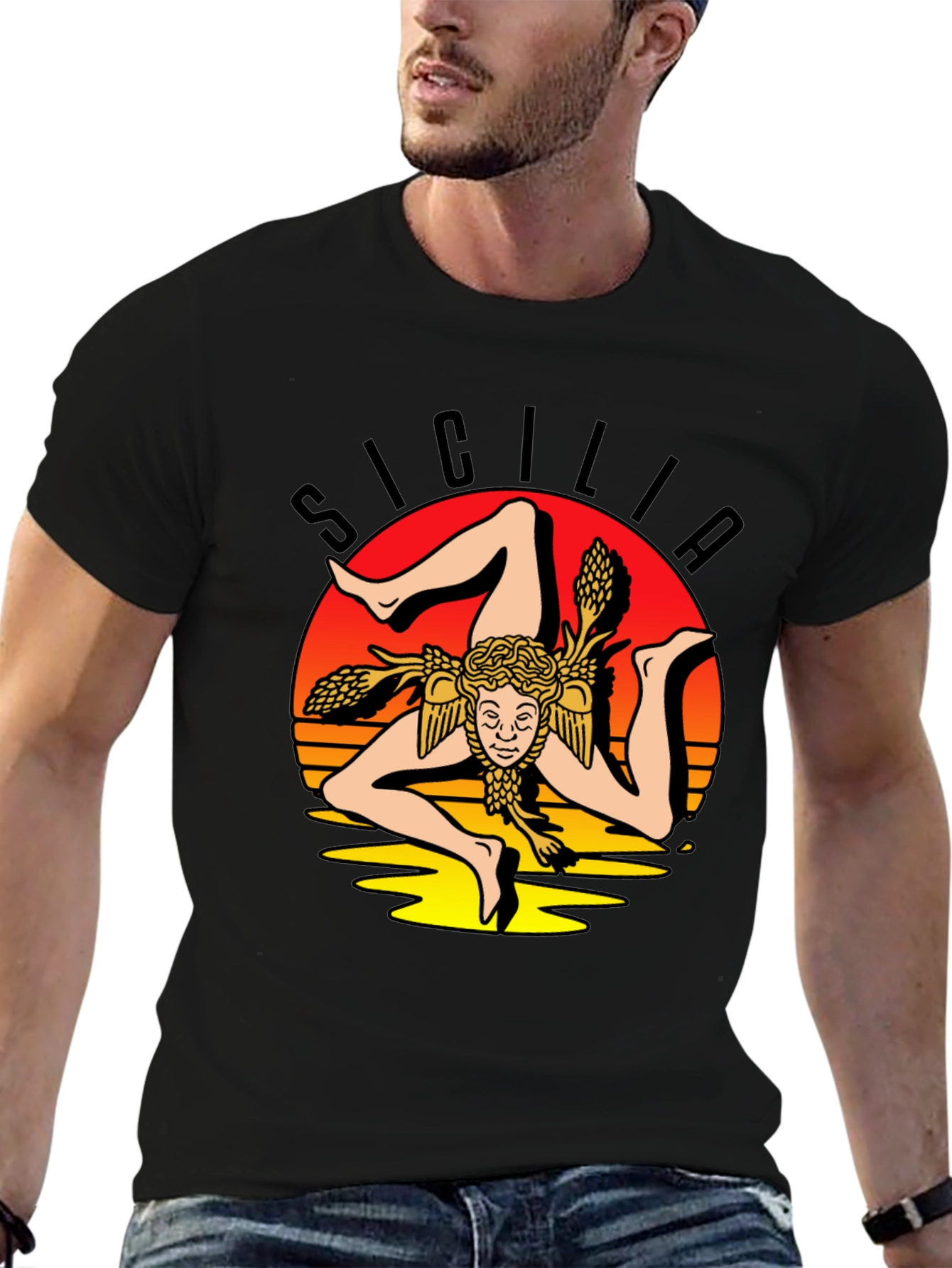 Sicilia Symbol Graphic Tee - Stylish Black T-Shirt