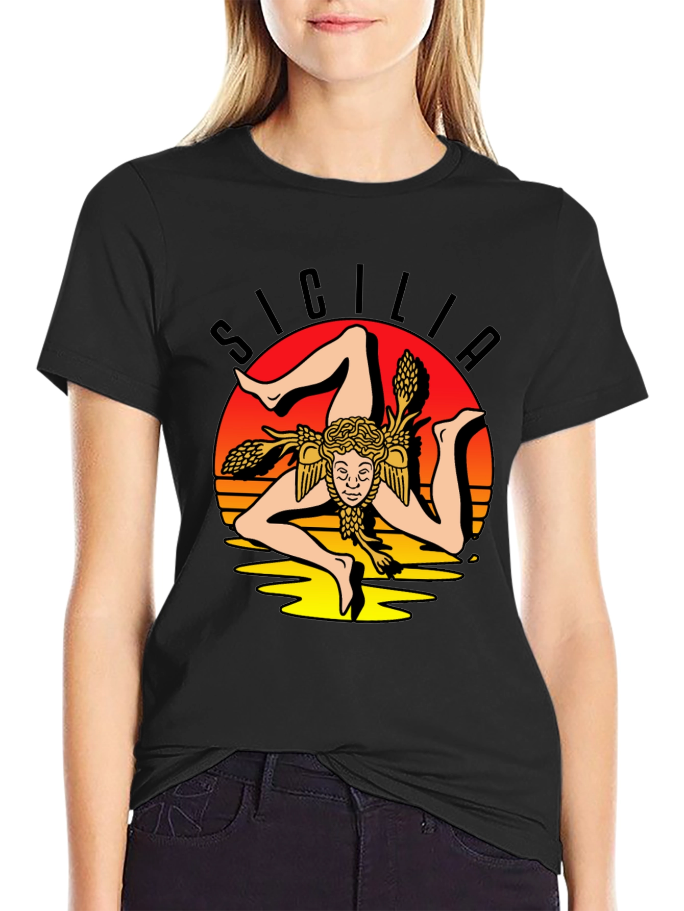 Sicilia Symbol Graphic Tee - Stylish Black T-Shirt