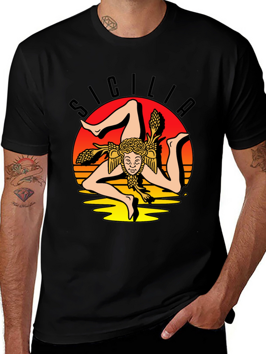 Sicilia Symbol Graphic Tee - Stylish Black T-Shirt