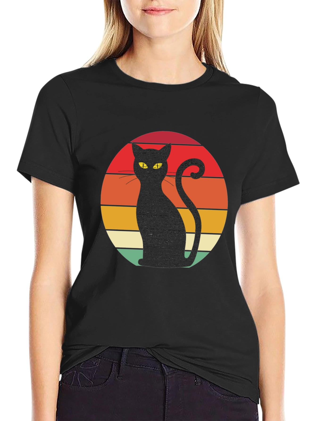 Retro Cat T-Shirt - Black Cat Silhouette