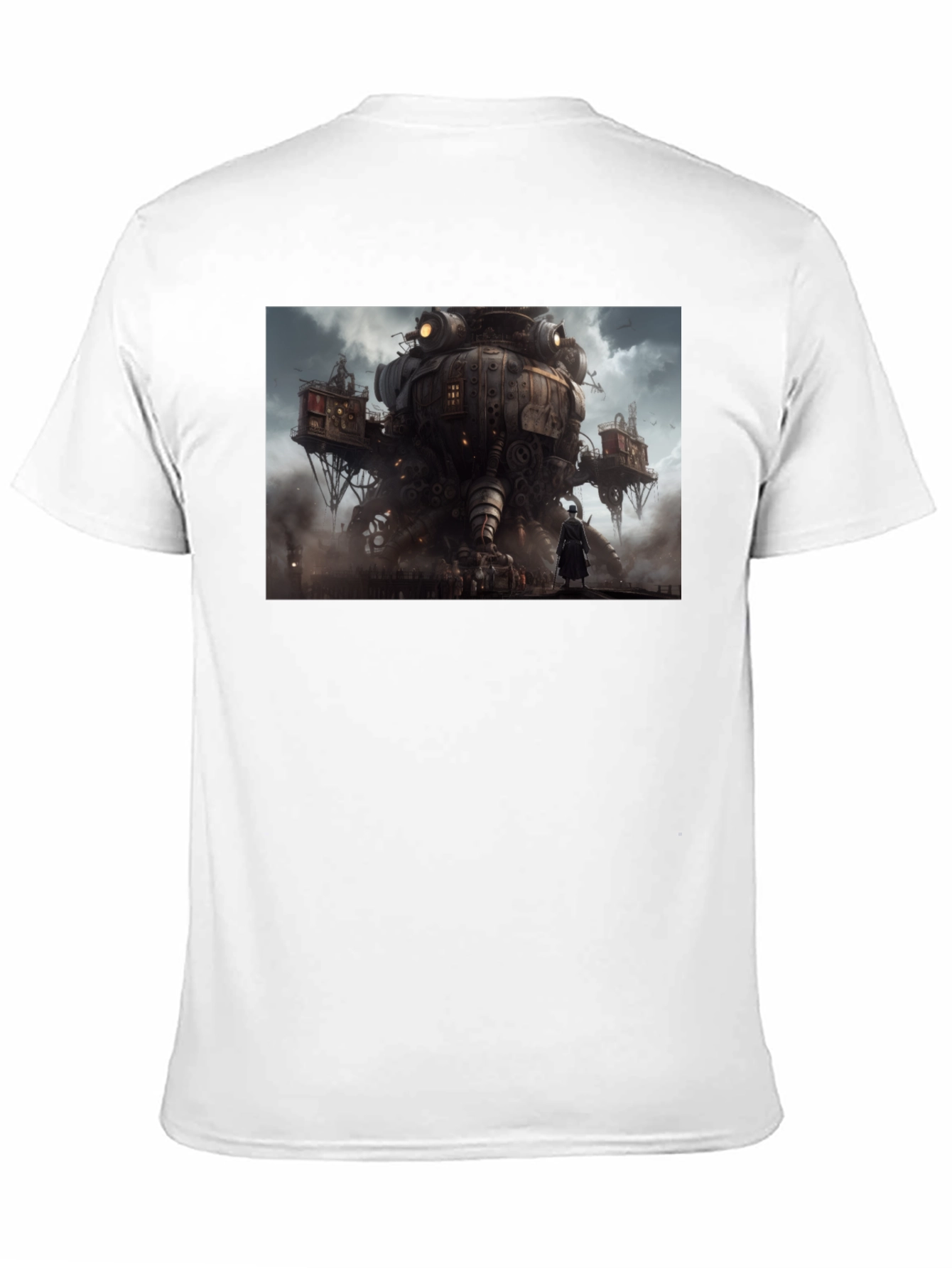Steampunk Cityscape Graphic Tee - Bold Black Cotton Shirt