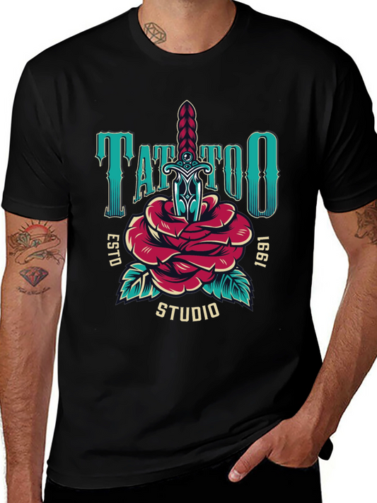 Tattoo Studio Graphic Tee - Sword & Rose Design