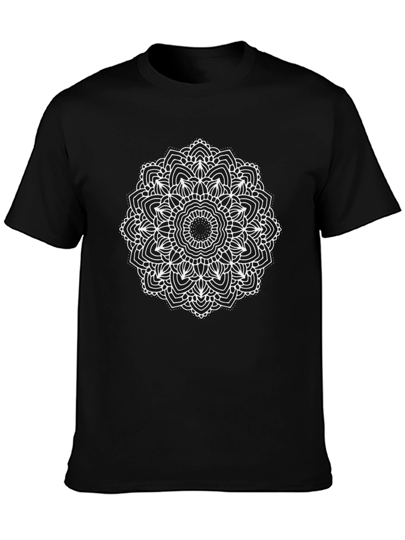 Mens Black T-Shirt with White Mandala Design