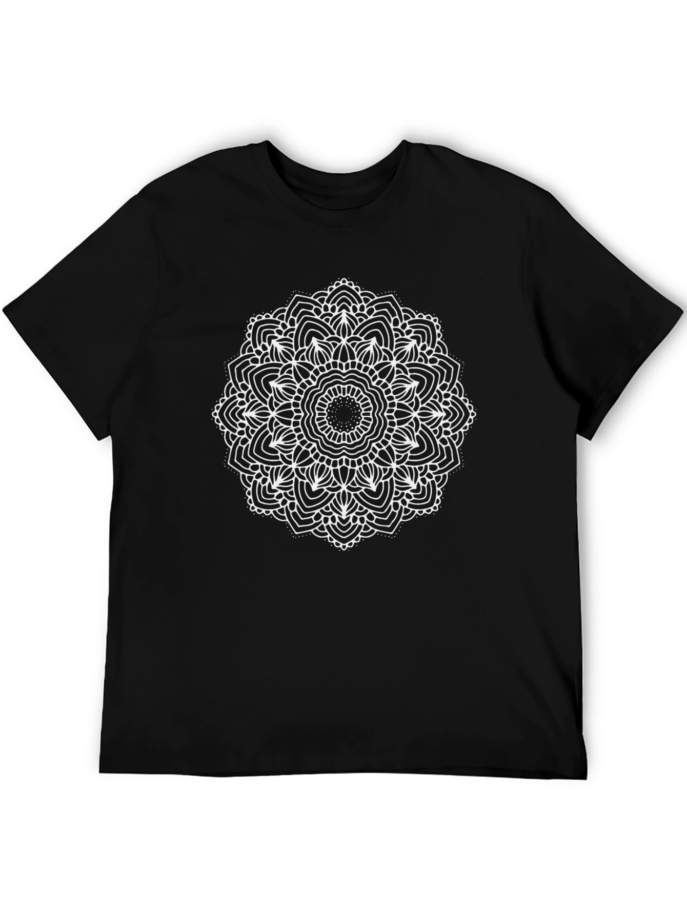 Mens Black T-Shirt with White Mandala Design