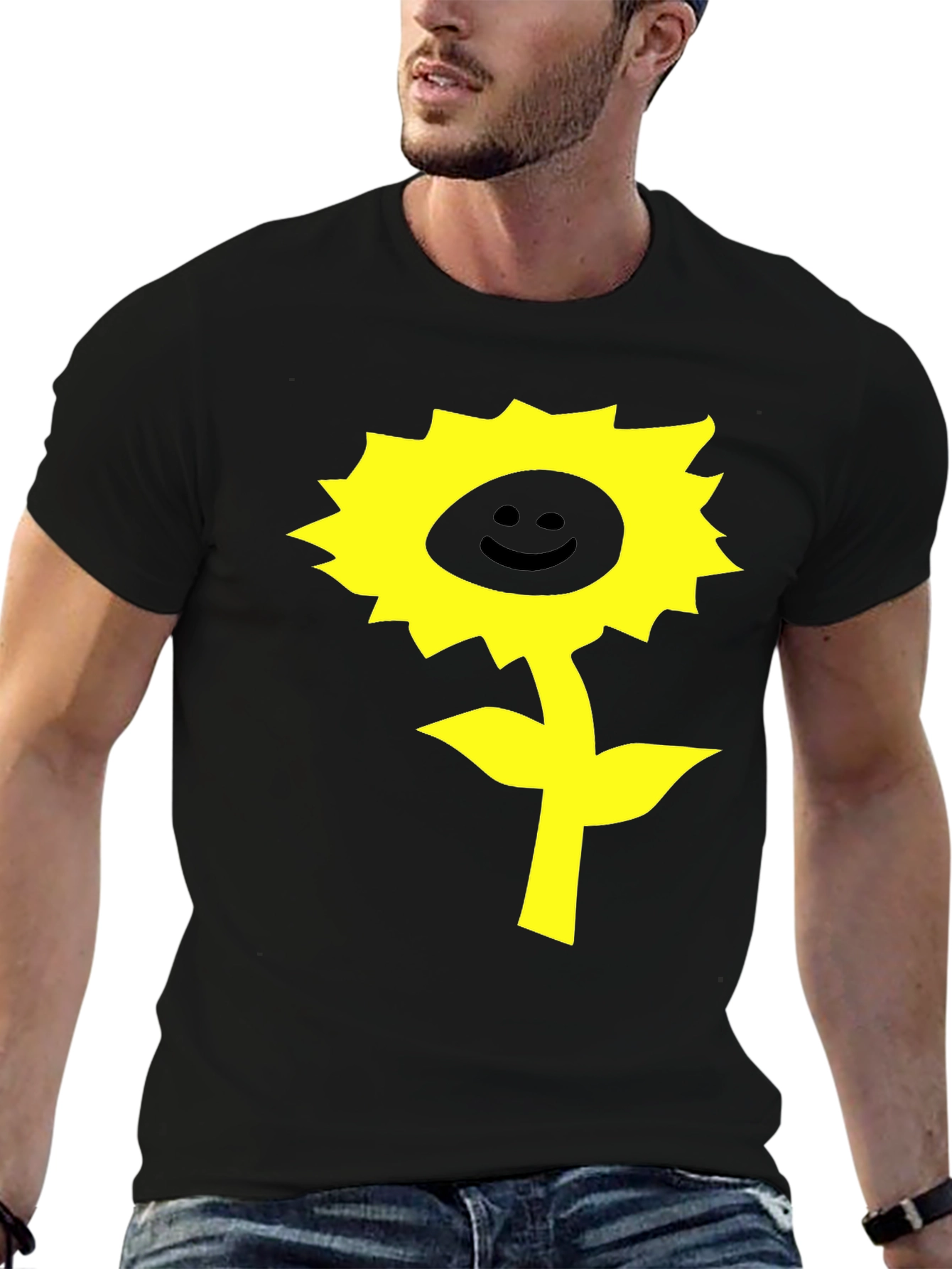Happy Sunflower Graphic T-Shirt - Black