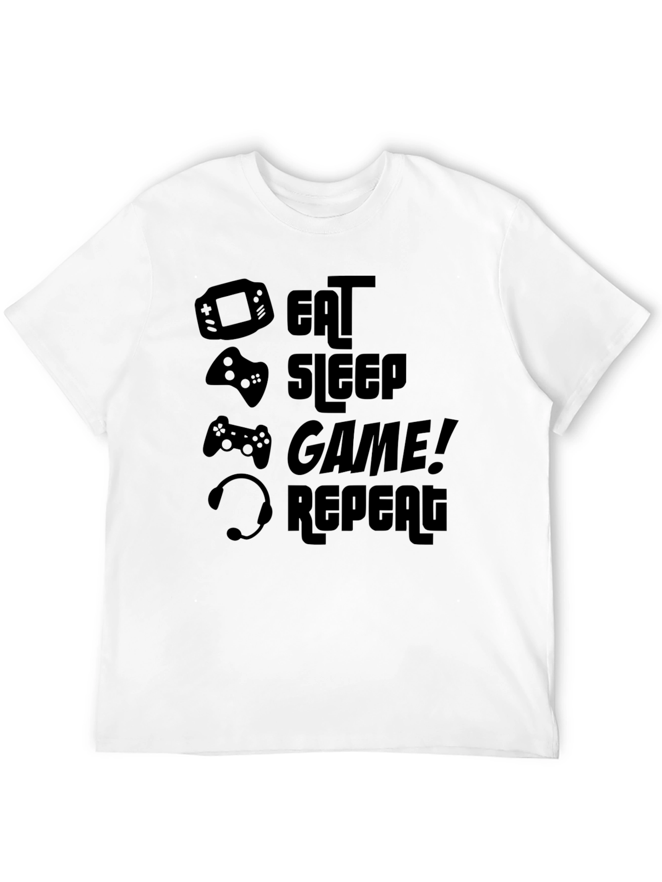 Eat Sleep Game Repeat Black Graphic T-Shirt