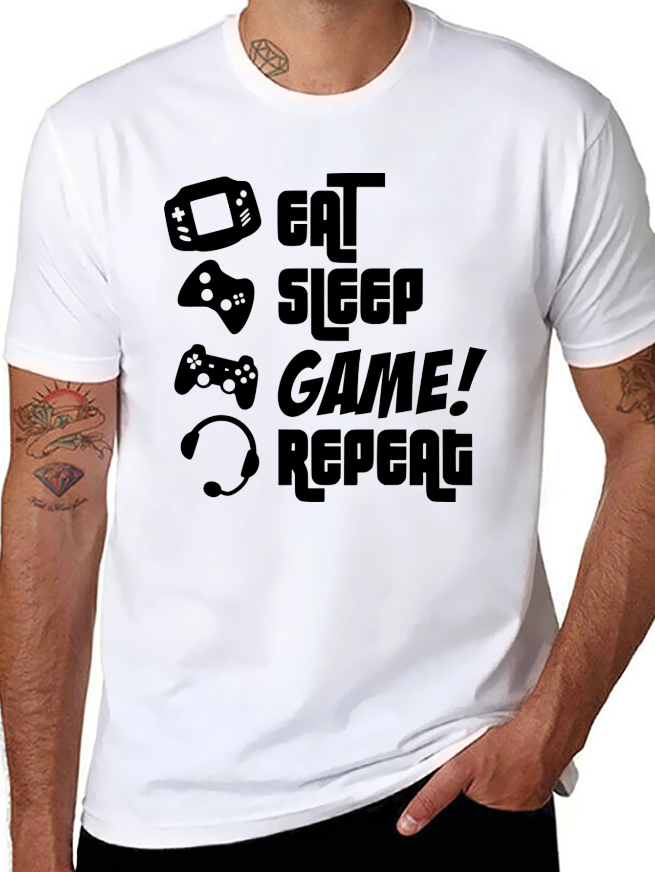 Eat Sleep Game Repeat Black Graphic T-Shirt