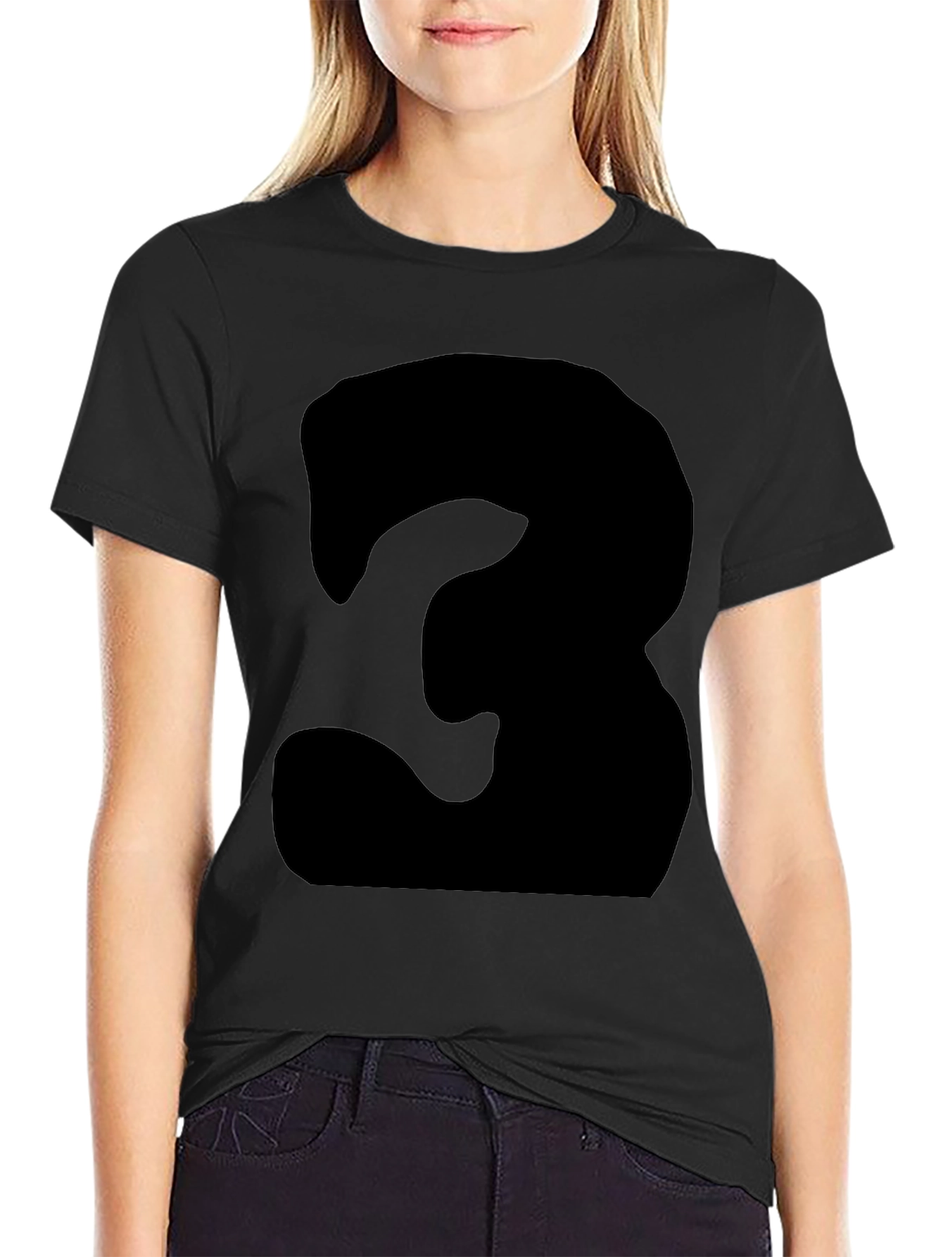 Mens Black T-Shirt with Bold Number 3 Design