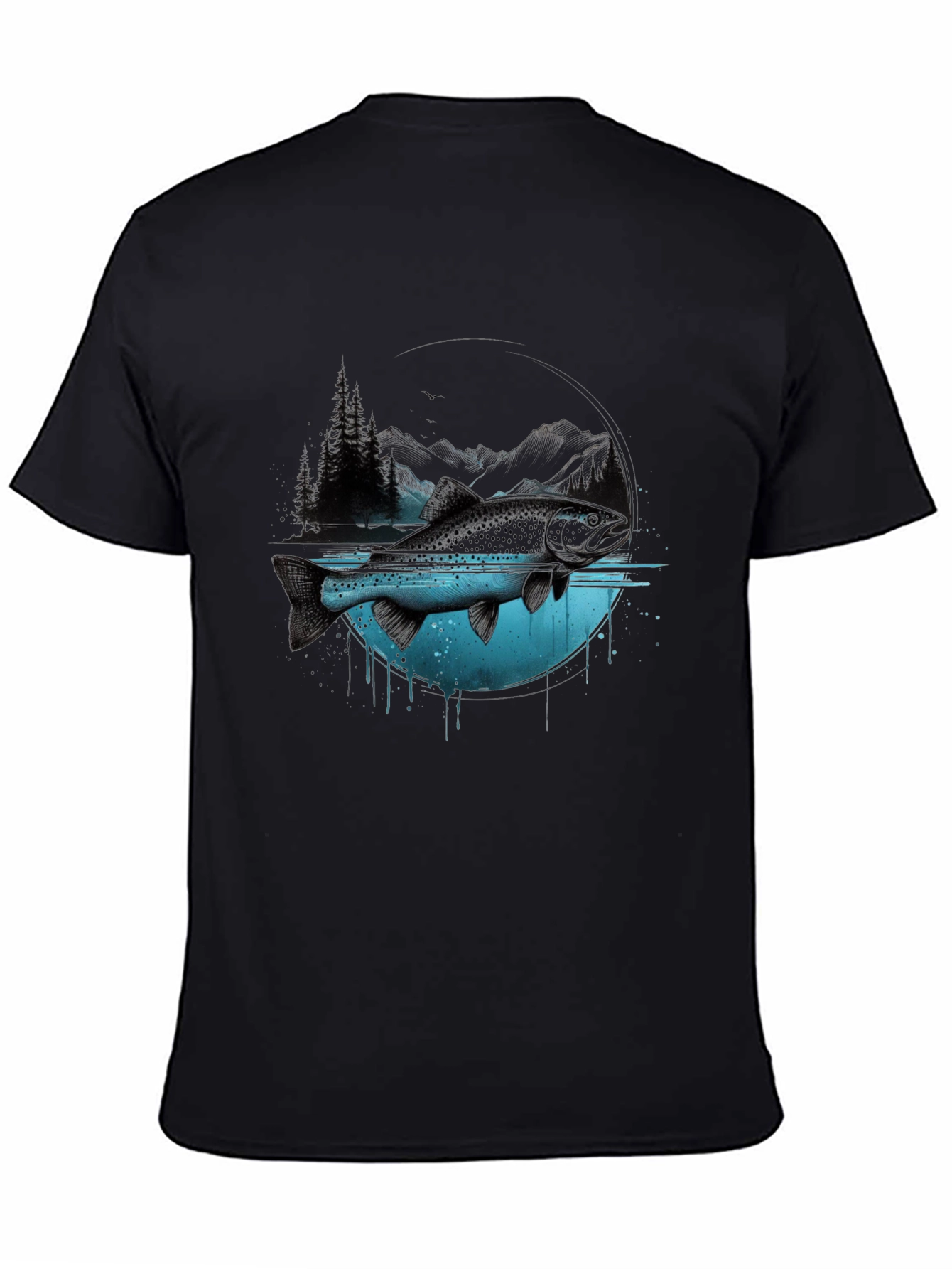 Nature Fish Graphic Print Crew Neck T-Shirt