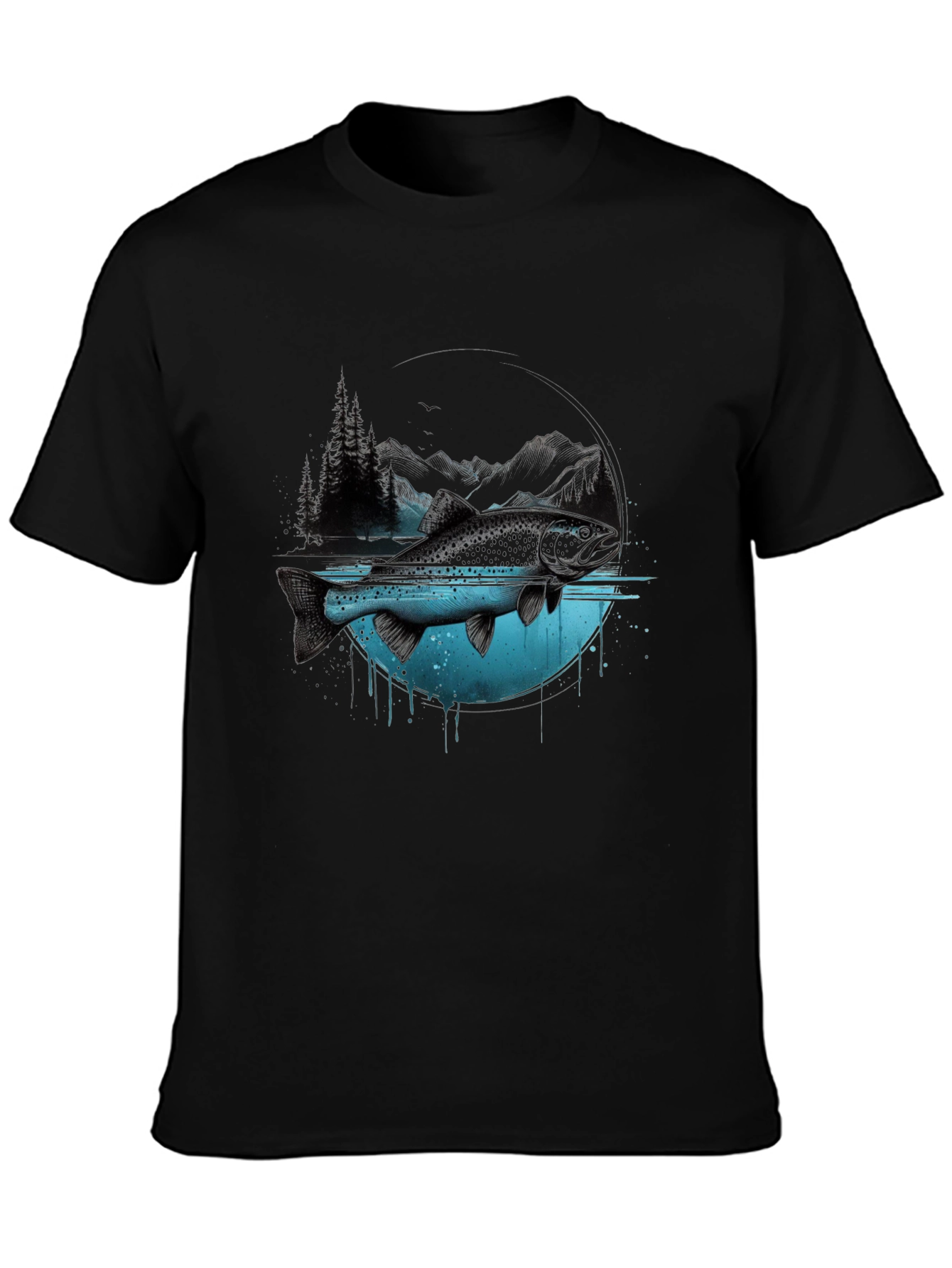 Nature Fish Graphic Print Crew Neck T-Shirt