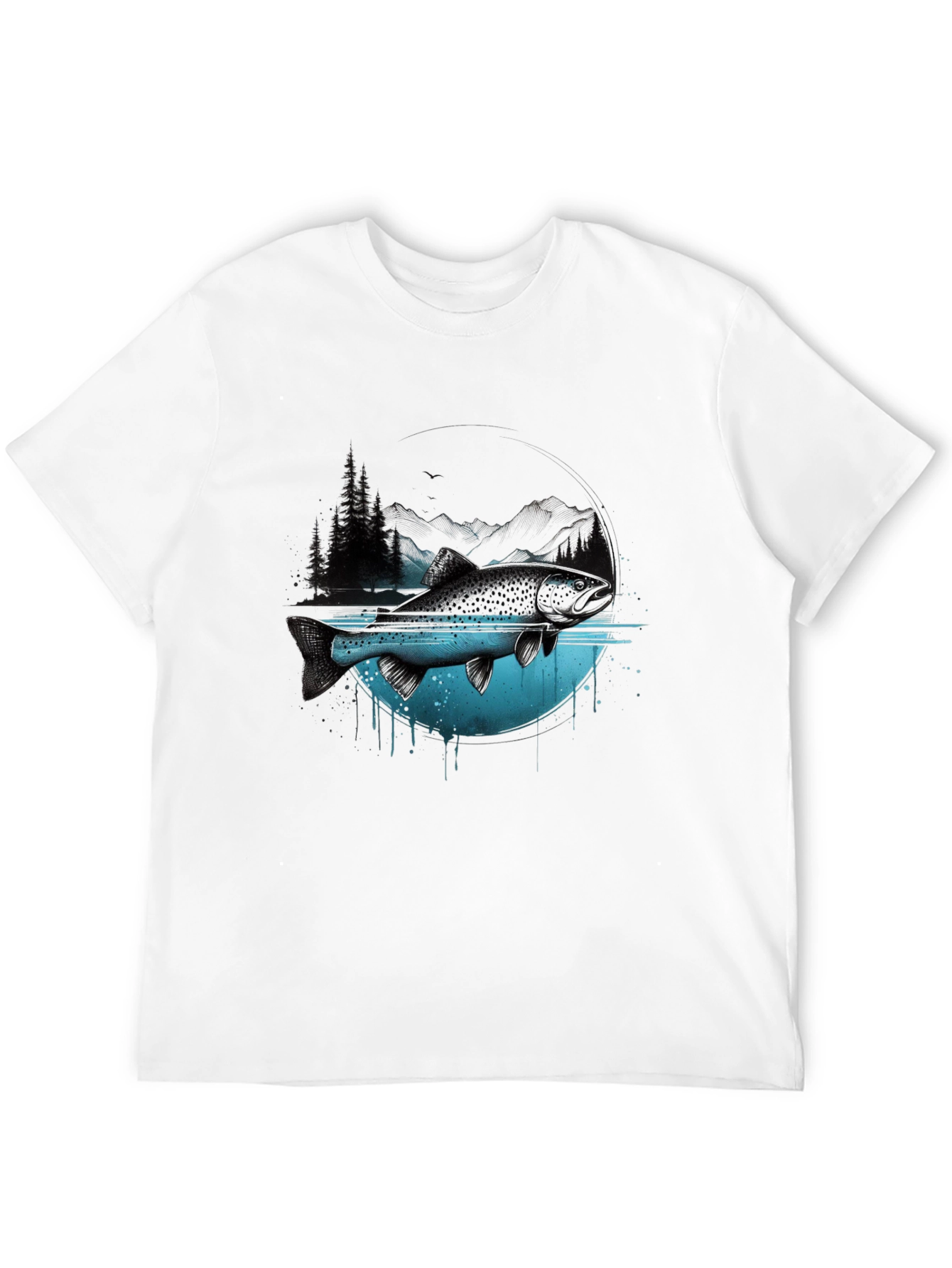 Nature Fish Graphic Print Crew Neck T-Shirt