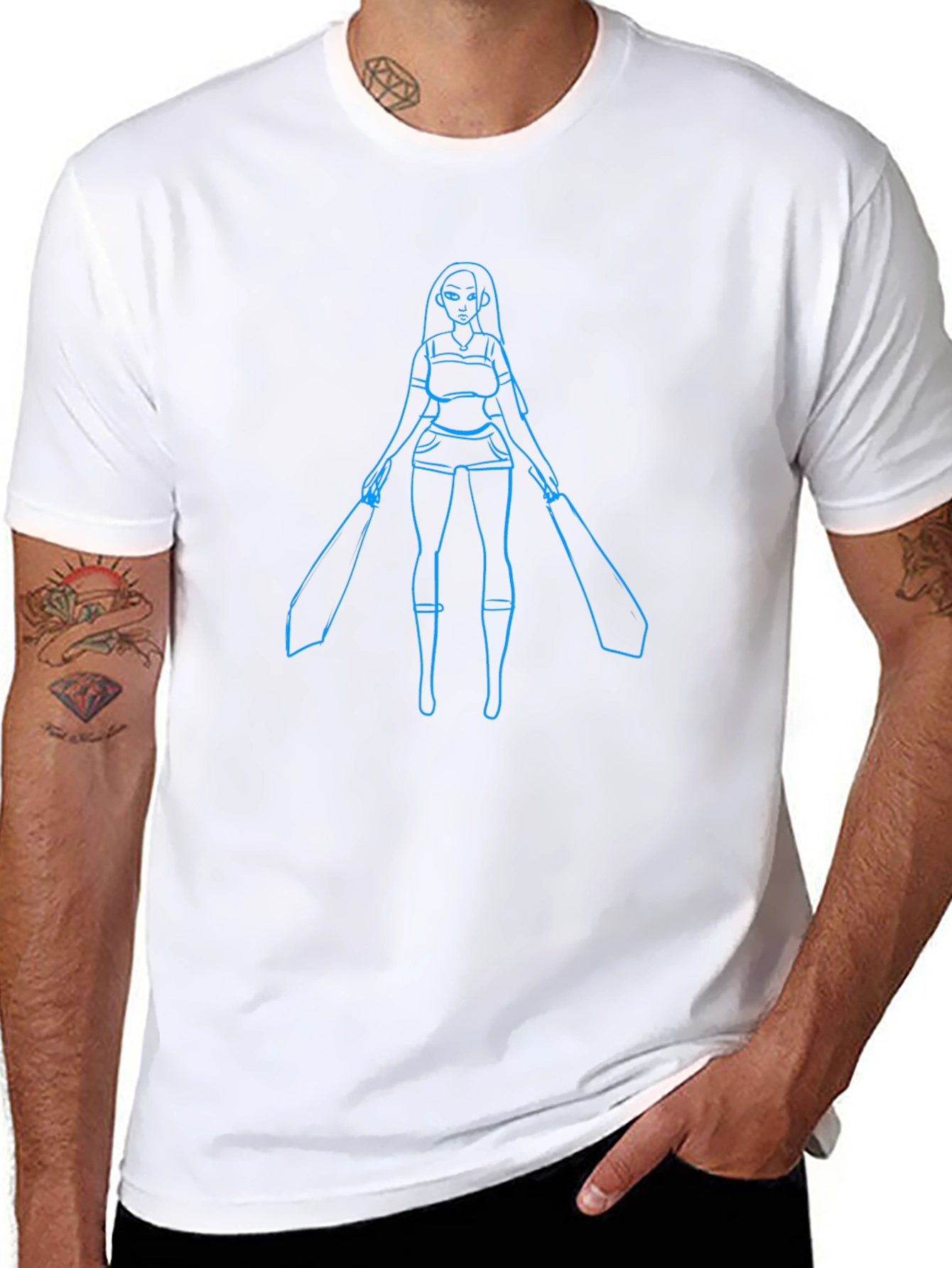 Blue Warrior Graphic Black T-Shirt