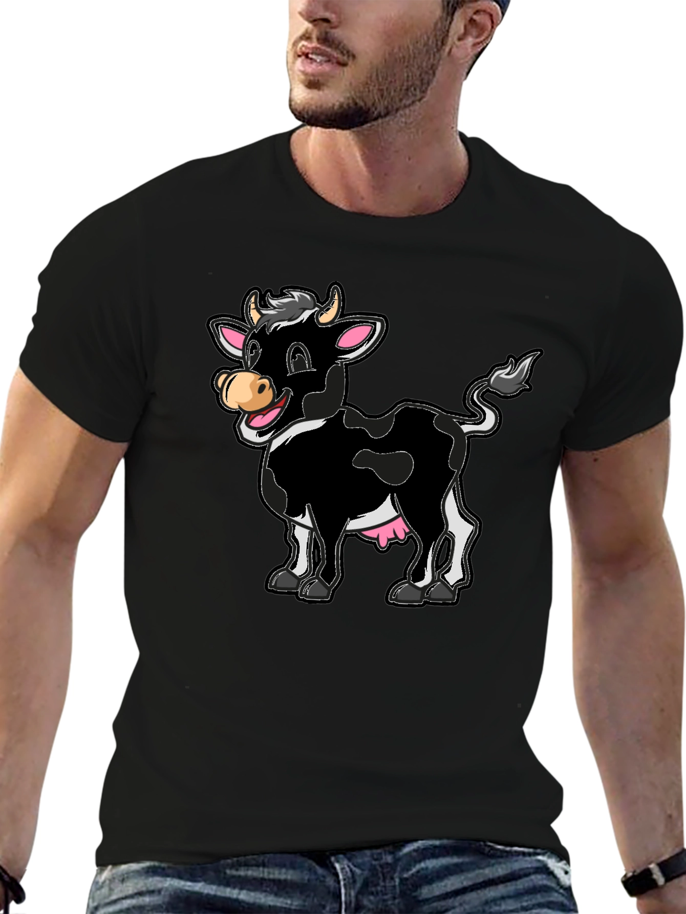 Funny Cartoon Cow Graphic Print T-Shirt