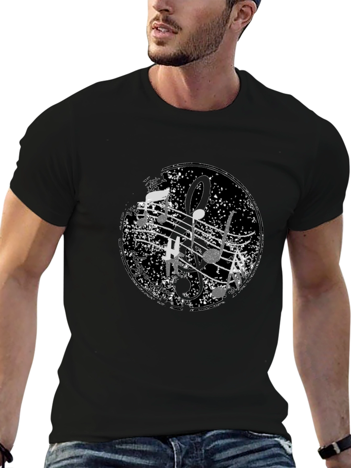 Musical Note Graphic Black T-Shirt