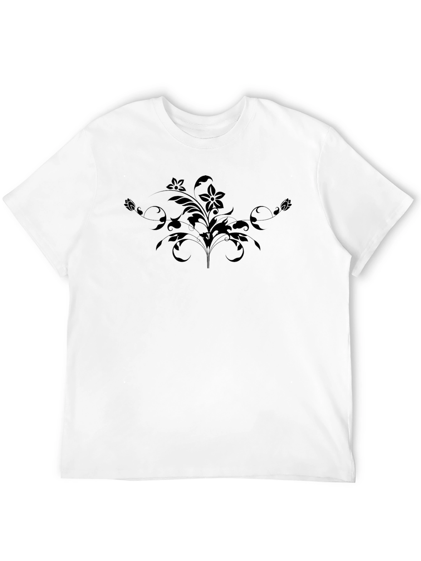 Floral Graphic Print Crew Neck Tee - Black
