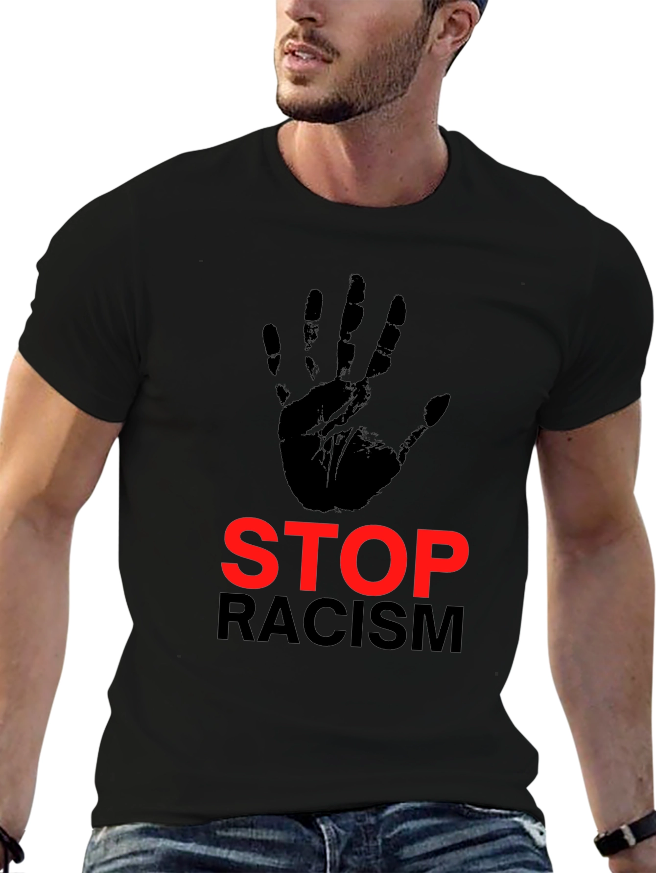 Stop Racism Graphic Print Crew Neck T-Shirt