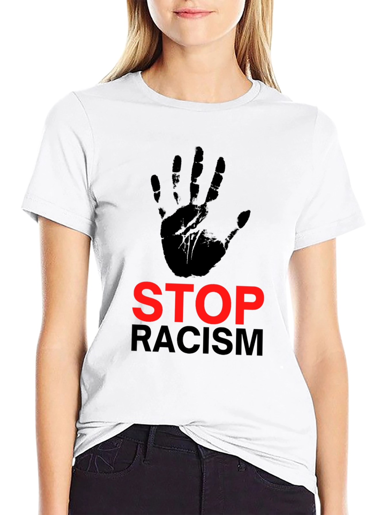 Stop Racism Graphic Print Crew Neck T-Shirt