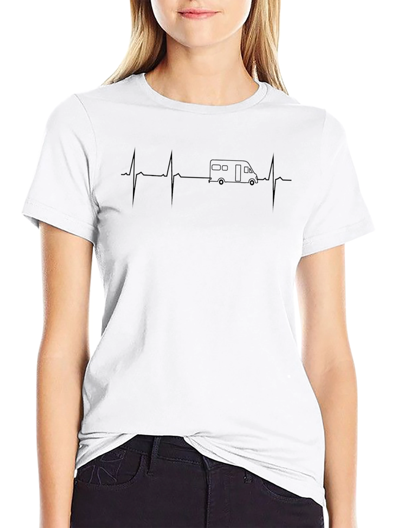 Campervan Heartbeat T-Shirt - Black Graphic Tee