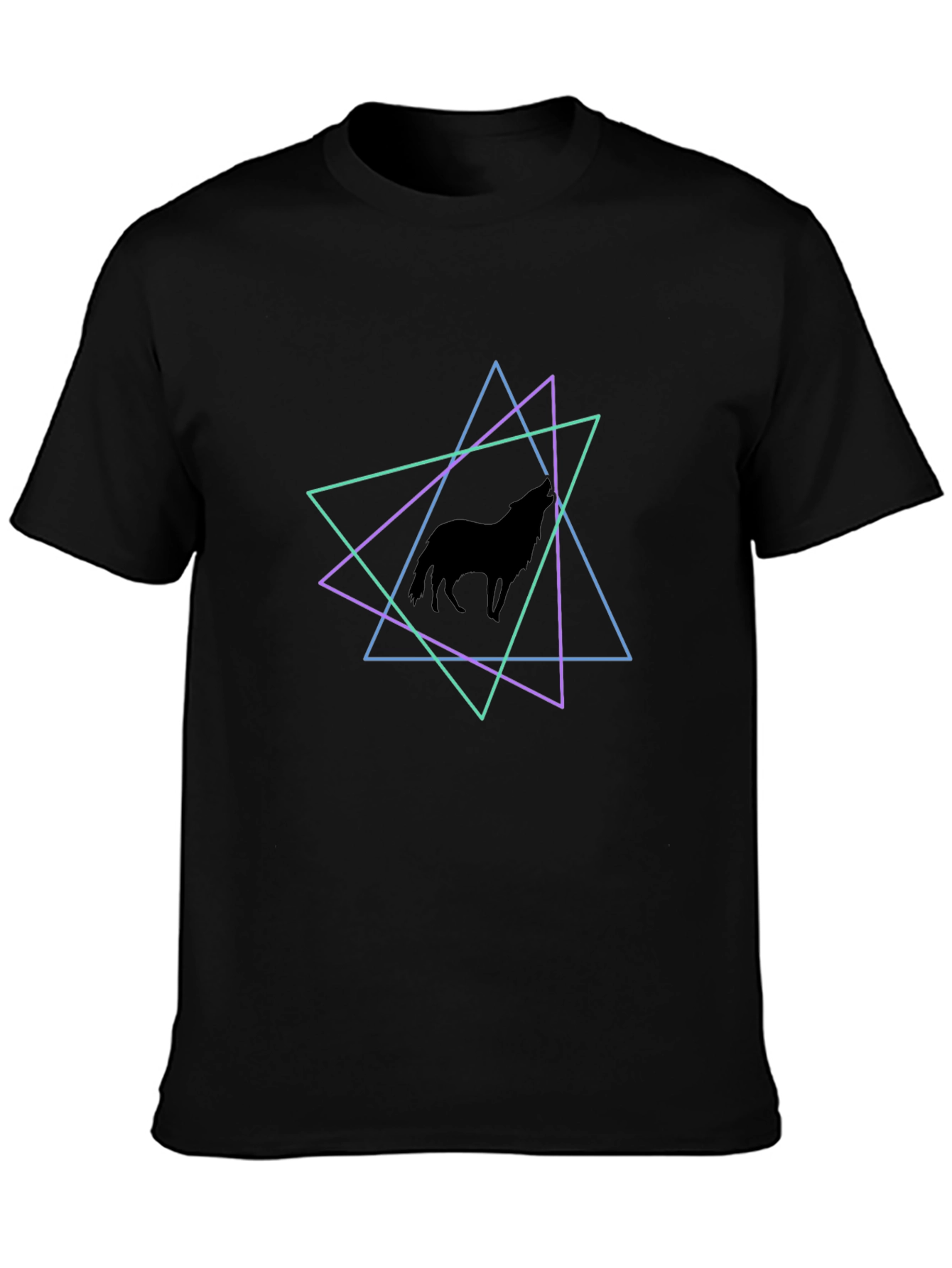 Geometric Wolf T-Shirt - Black