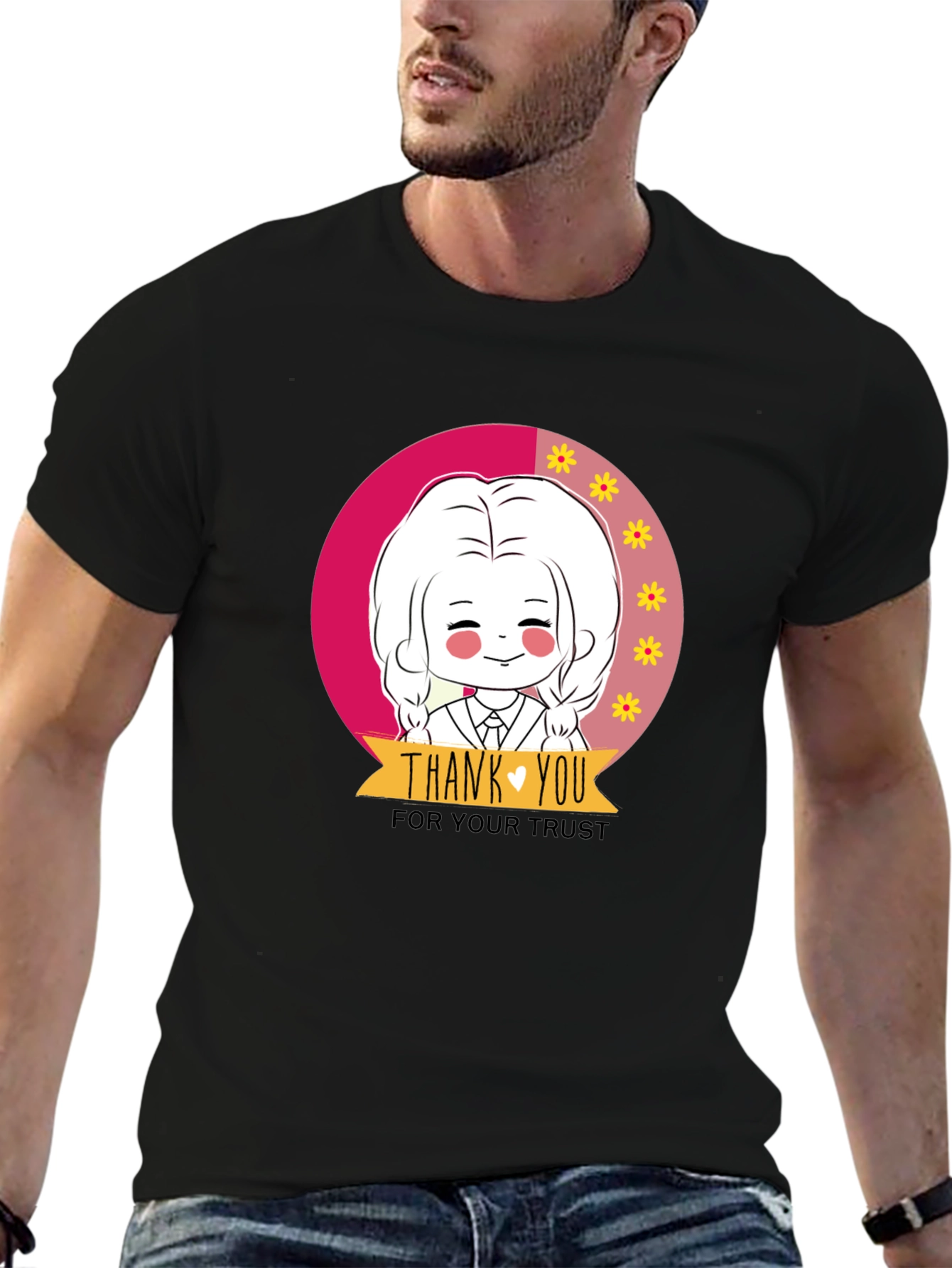 Cute Cartoon Graphic Print Black T-Shirt