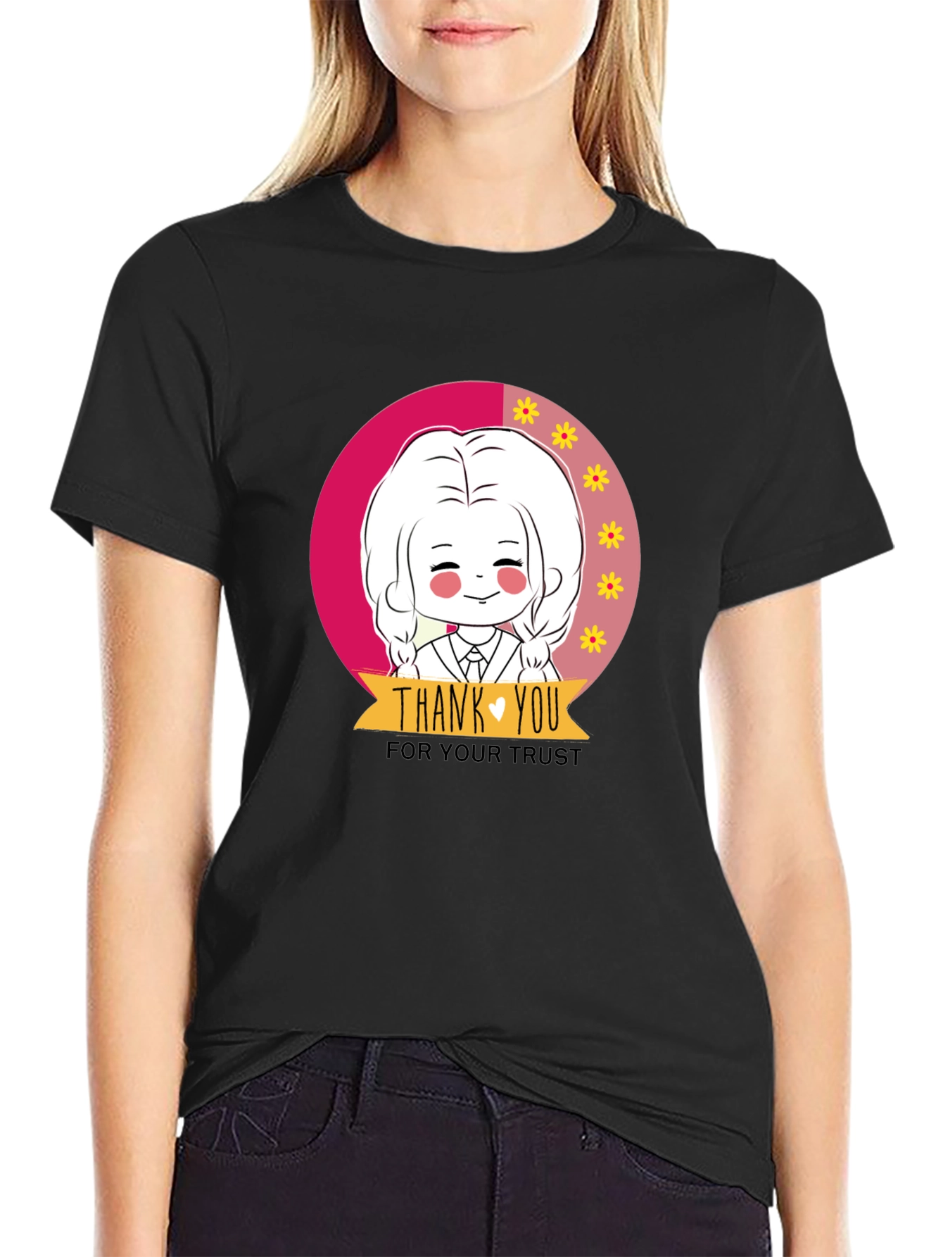 Cute Cartoon Graphic Print Black T-Shirt
