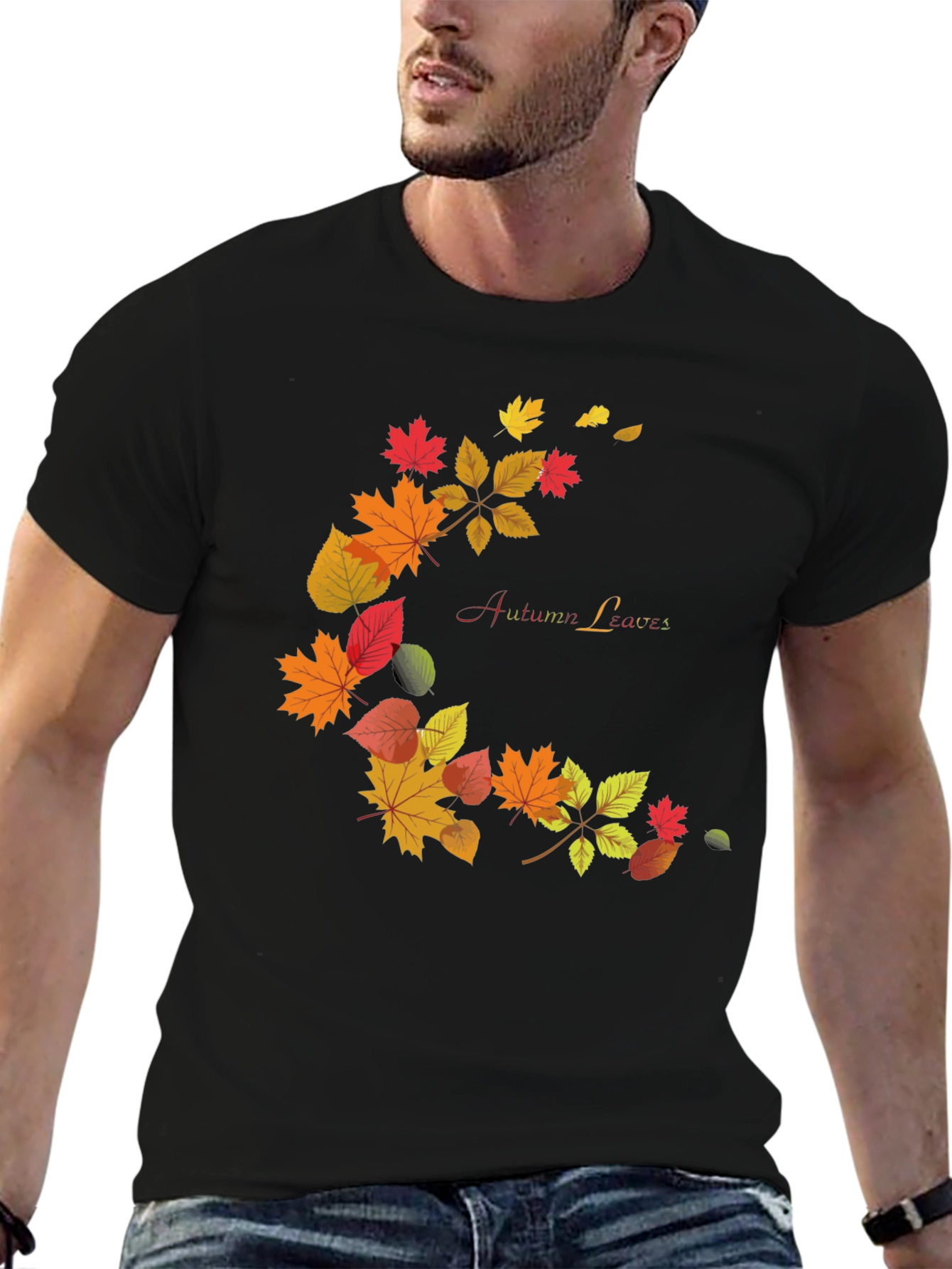 Autumn Leaves Graphic Black T-Shirt