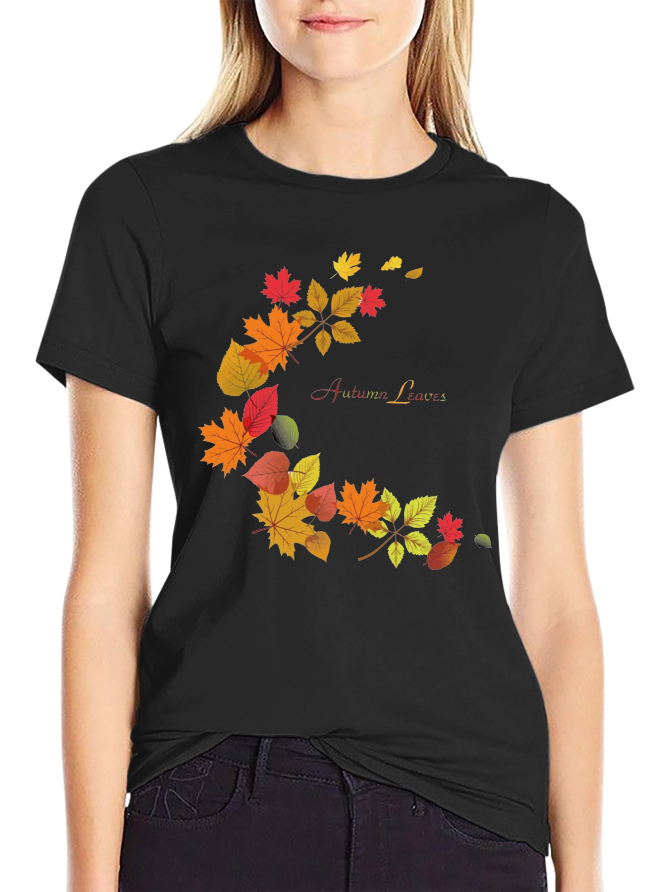 Autumn Leaves Graphic Black T-Shirt