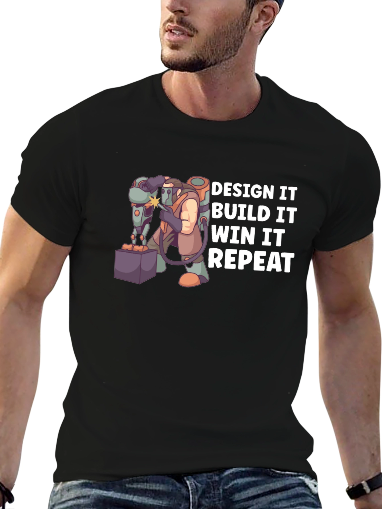 Design Build Win Repeat Black T-Shirt