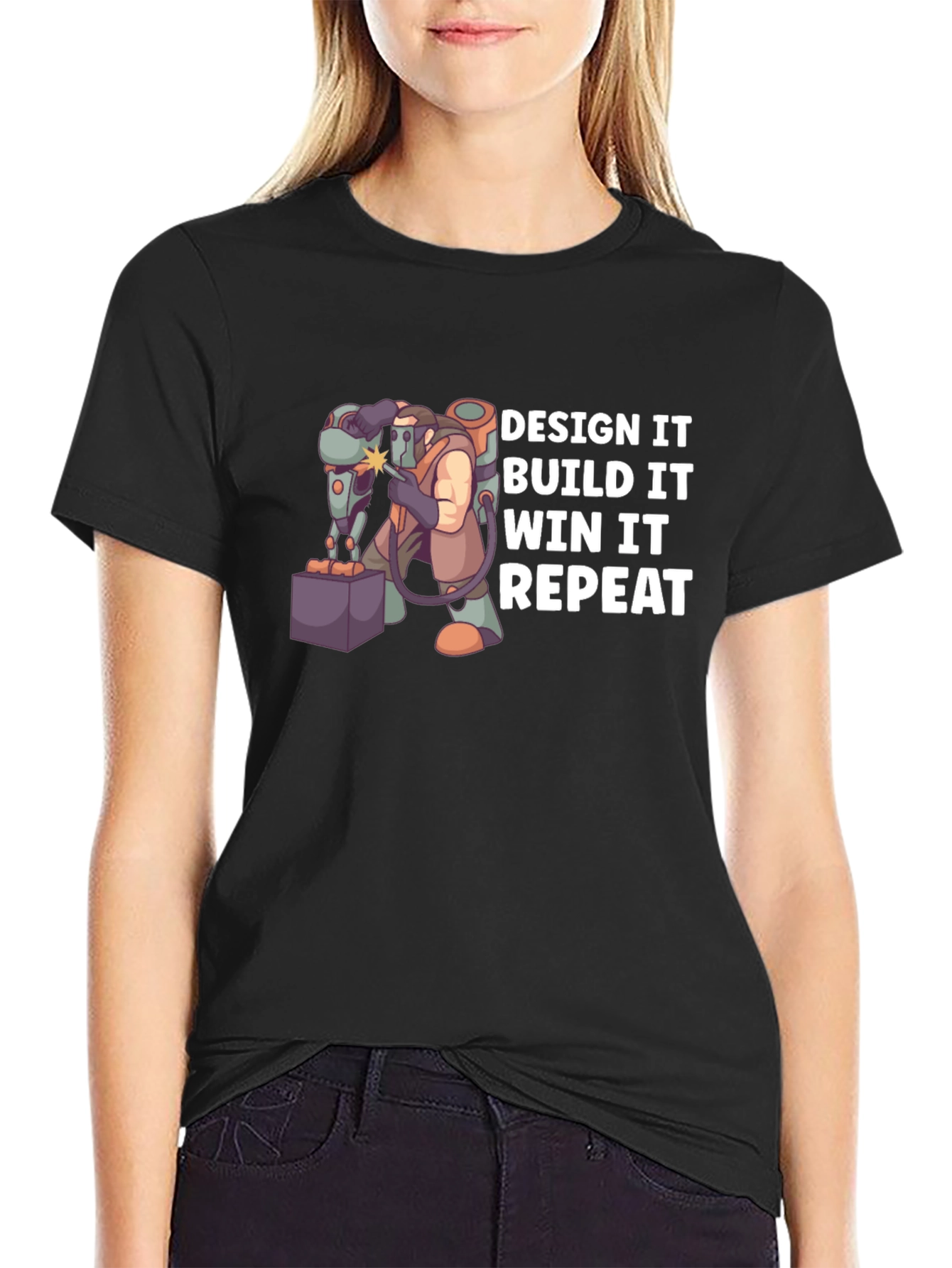 Design Build Win Repeat Black T-Shirt