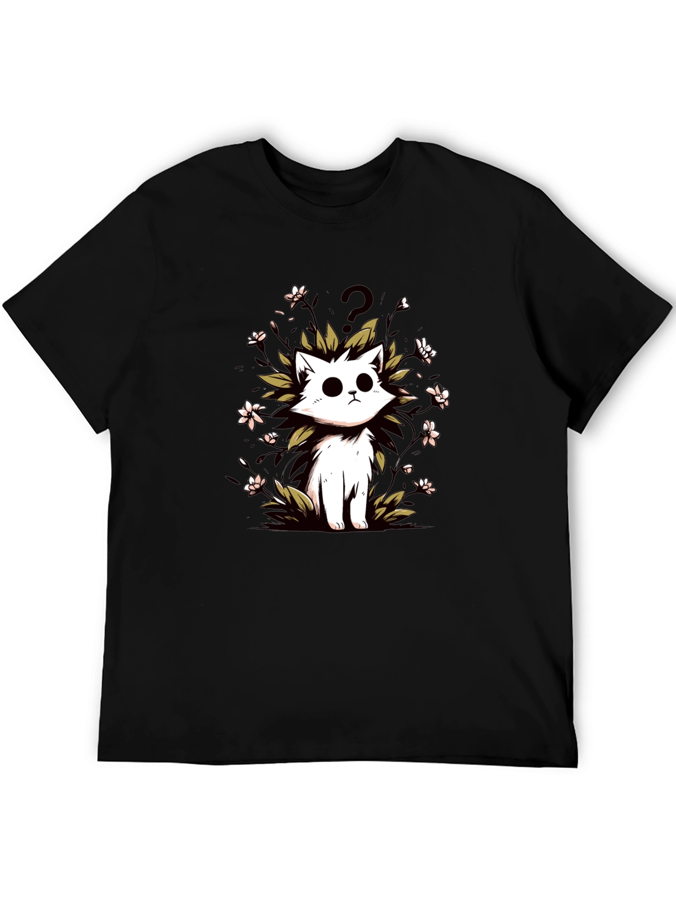 Curious Cat Graphic Tee - Black Cotton T-Shirt