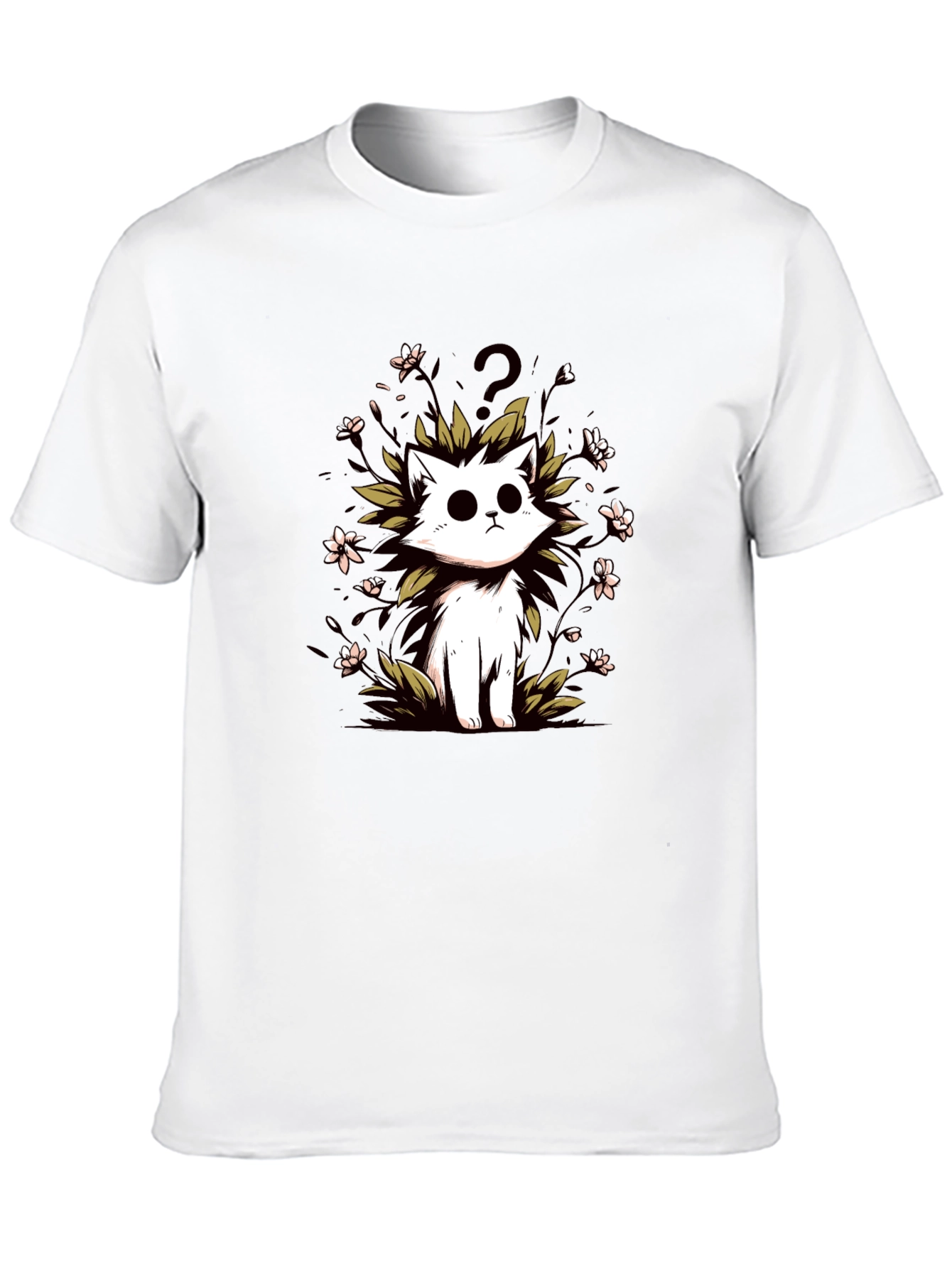 Curious Cat Graphic Tee - Black Cotton T-Shirt