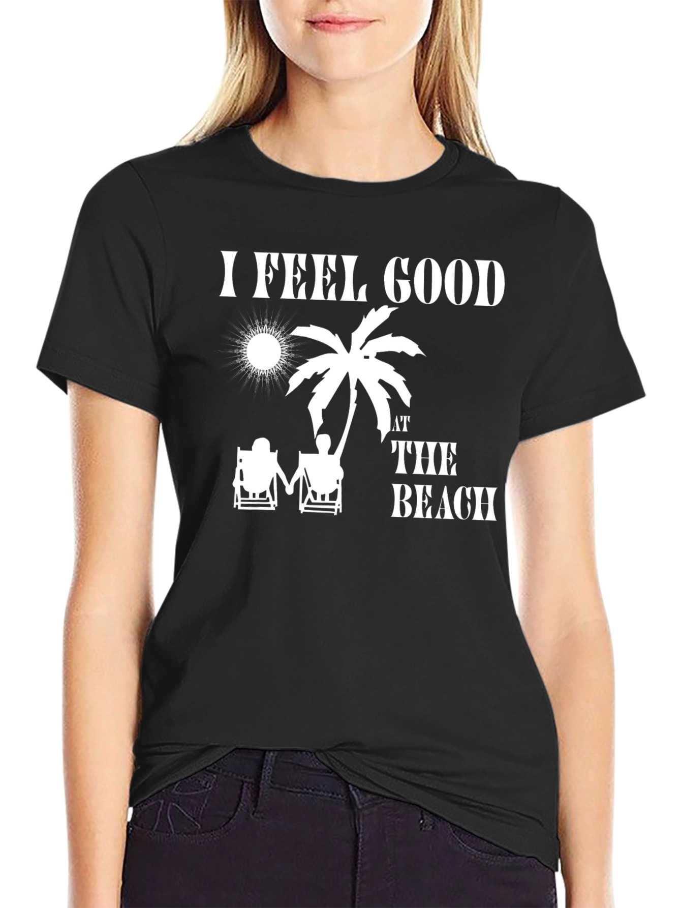 I Feel Good at The Beach Black T-Shirt