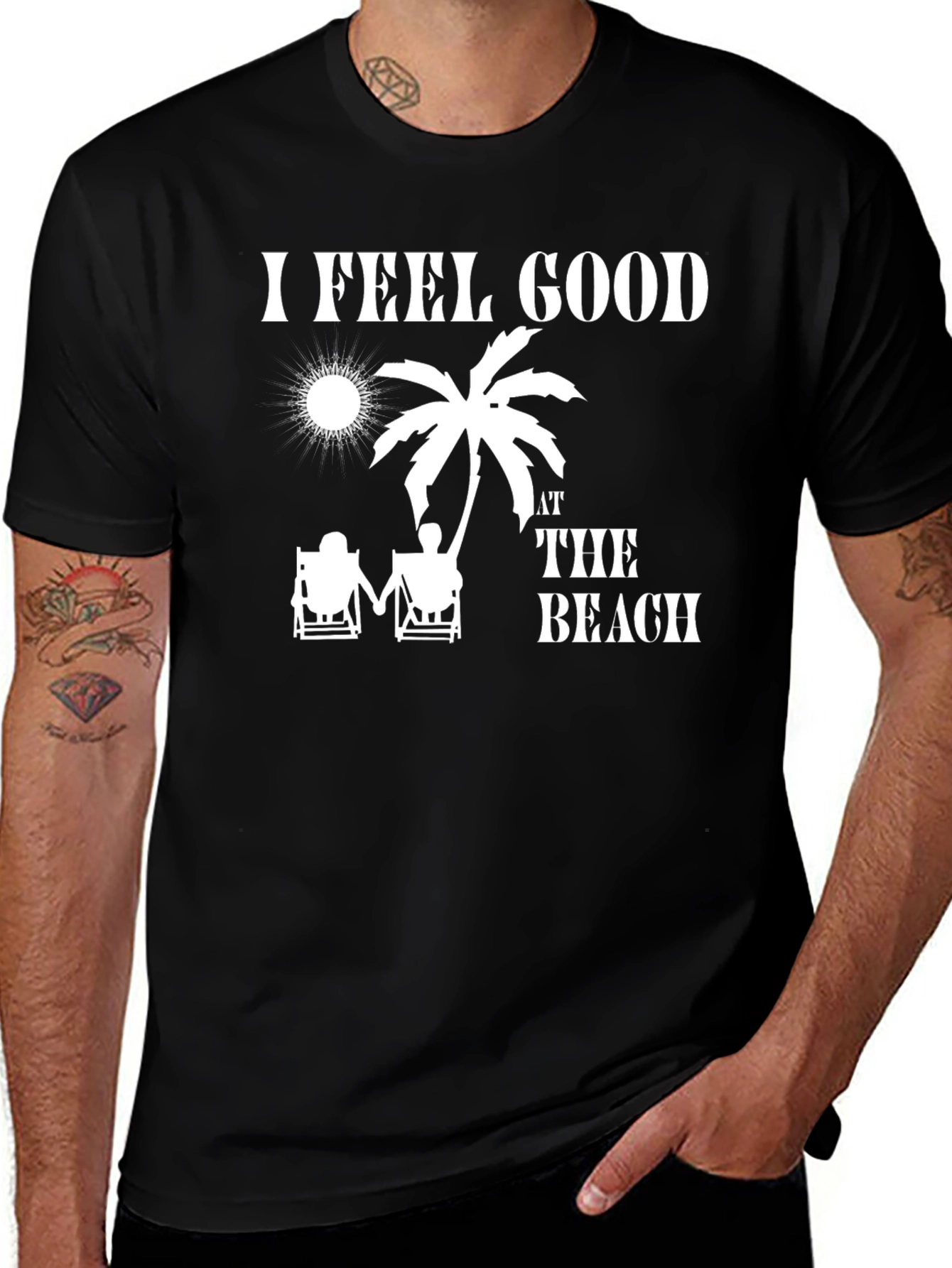 I Feel Good at The Beach Black T-Shirt