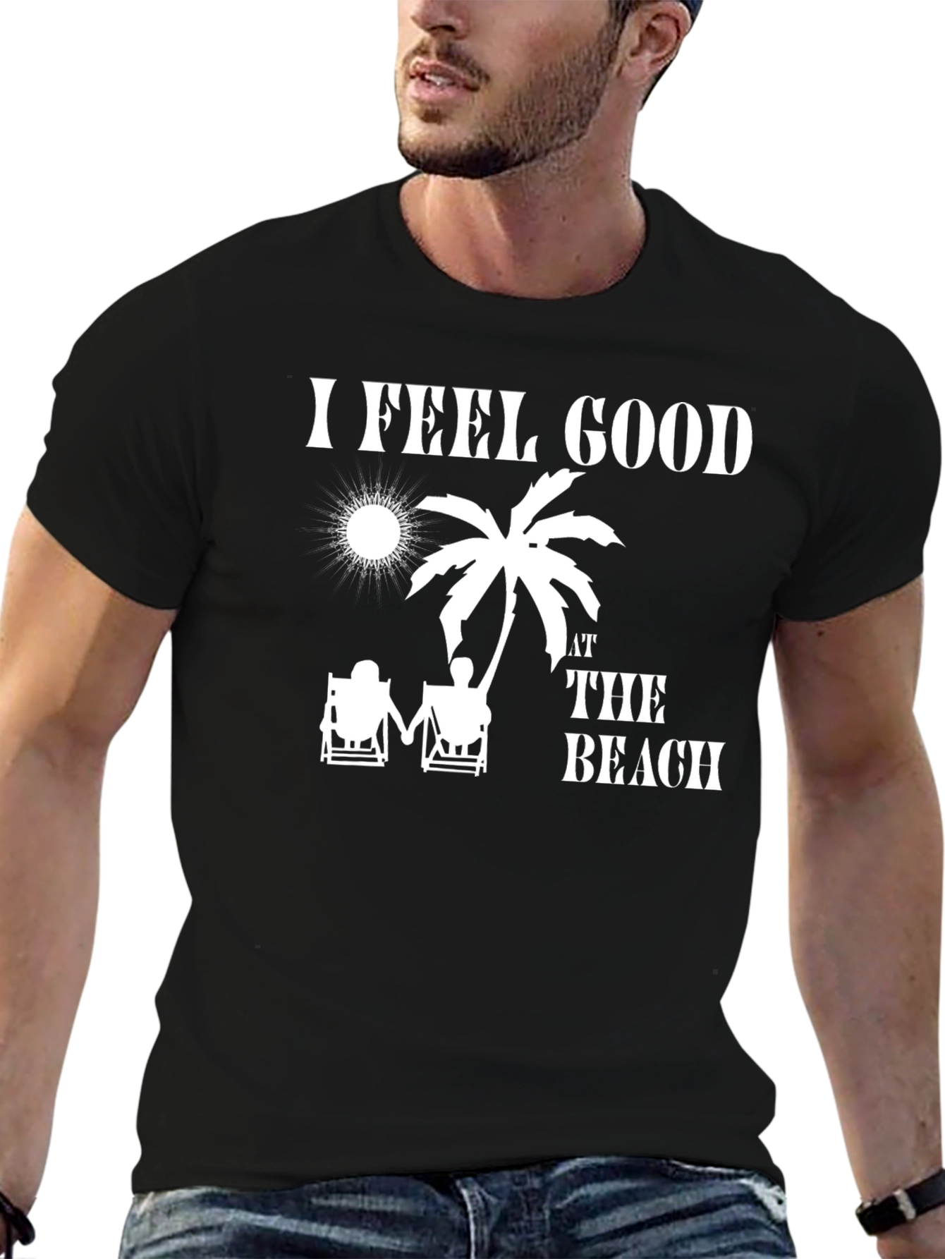 I Feel Good at The Beach Black T-Shirt