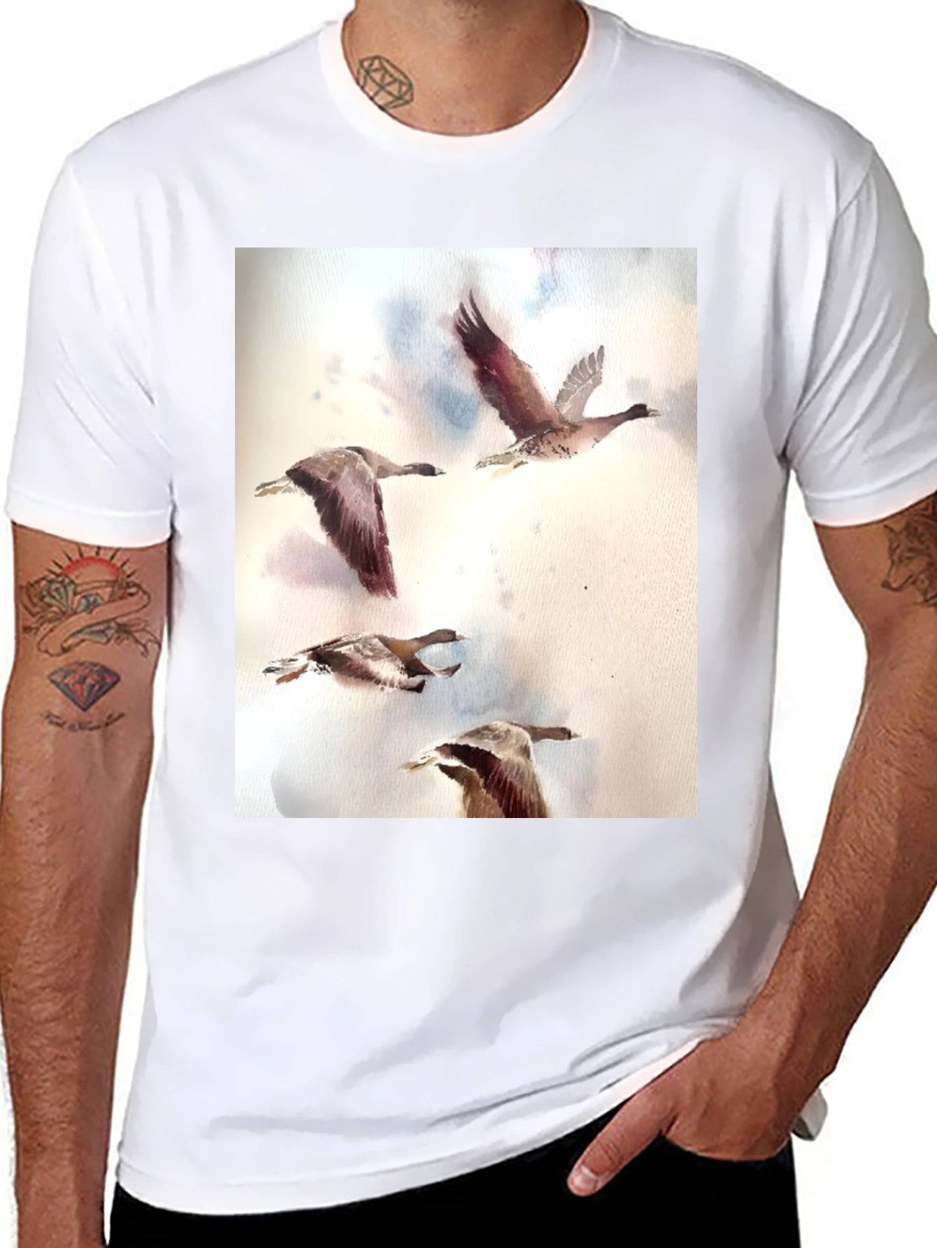 Watercolor Ducks Black T-Shirt