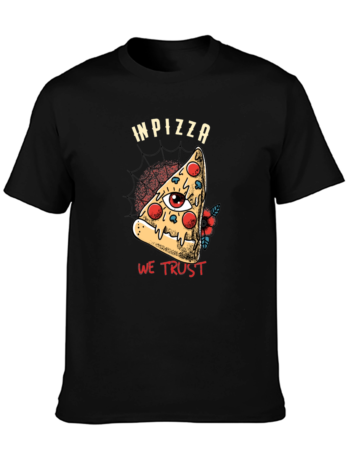 In Pizza We Trust Graphic T-Shirt - Black