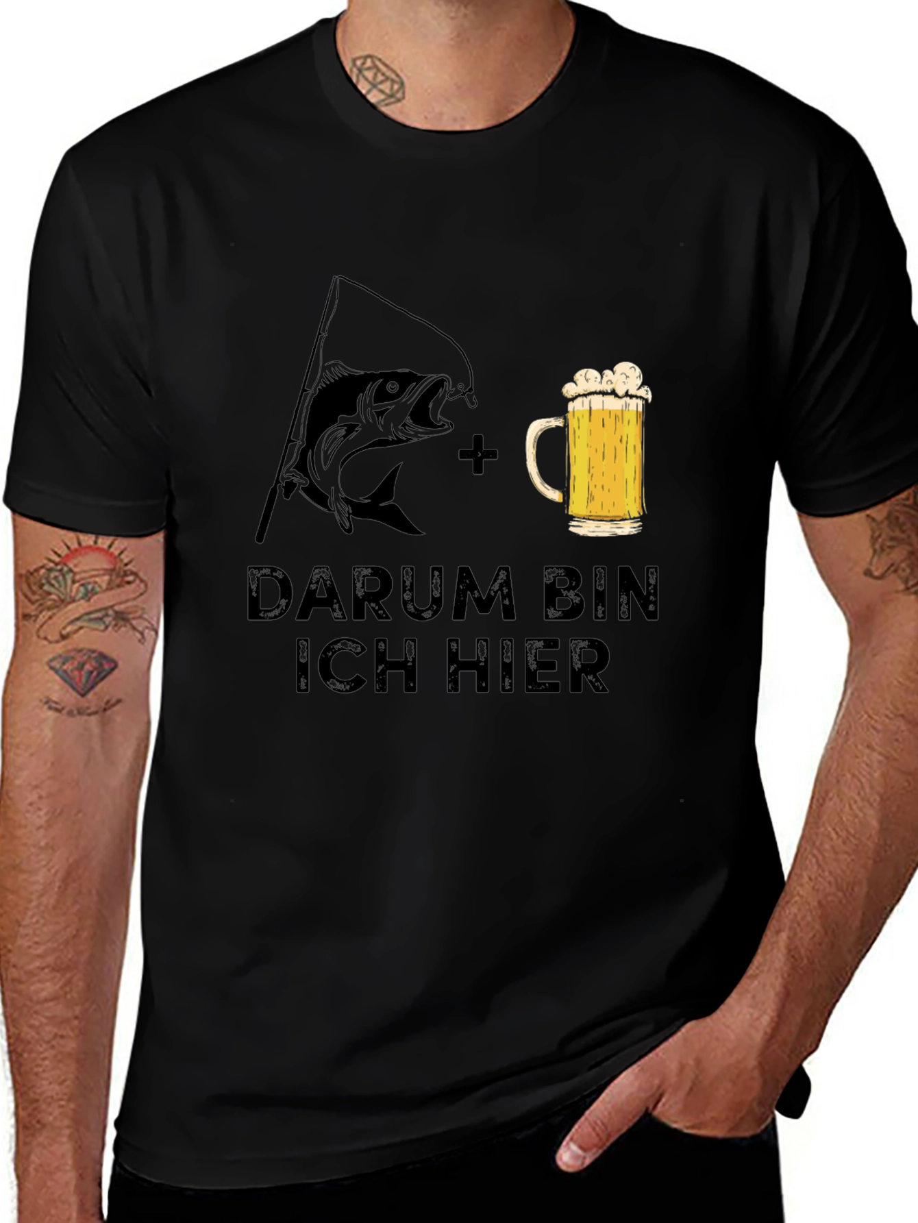 Fishing & Beer T-Shirt - Darum Bin Ich Hier